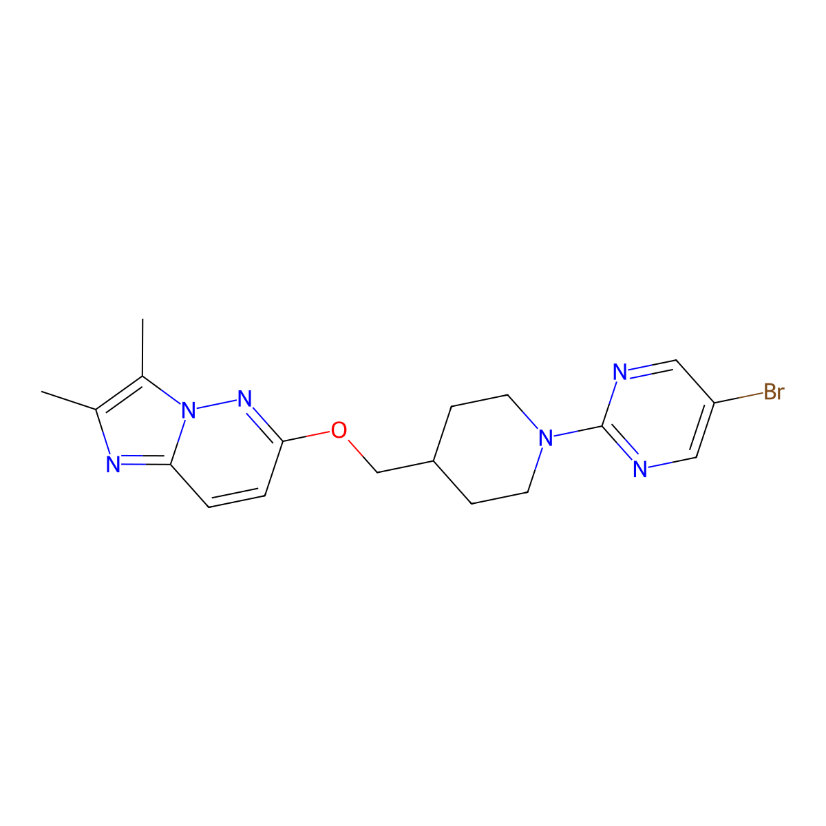 5-Bromo-2-{4-[({2,3-dimethylimidazo[1,2-b]pyridazin-6-yl}oxy)methyl]piperidin-1-yl}pyrimidine molecular structure, CAS 2549013-27-4