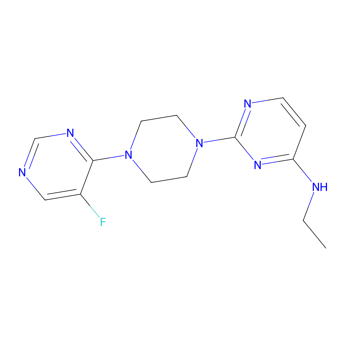 N-ethyl-2-[4-(5-fluoropyrimidin-4-yl)piperazin-1-yl]pyrimidin-4-amine molecular structure, CAS 2549013-33-2