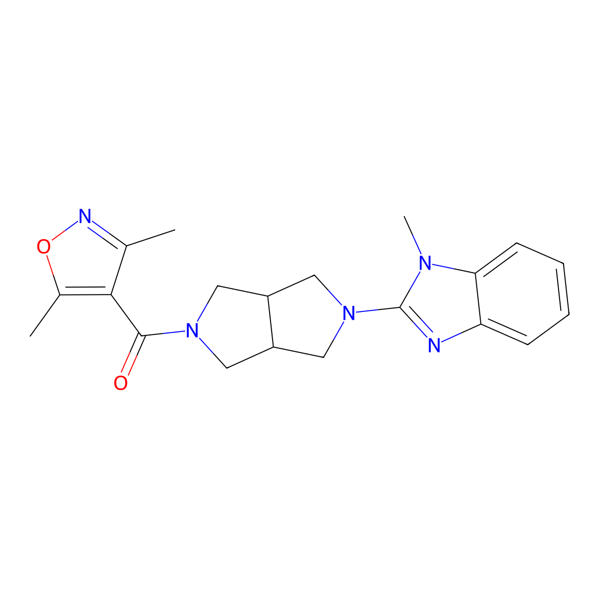 2-[5-(3,5-dimethyl-1,2-oxazole-4-carbonyl)-octahydropyrrolo[3,4-c]pyrrol-2-yl]-1-methyl-1H-1,3-benzodiazole molecular structure, CAS 2549013-34-3
