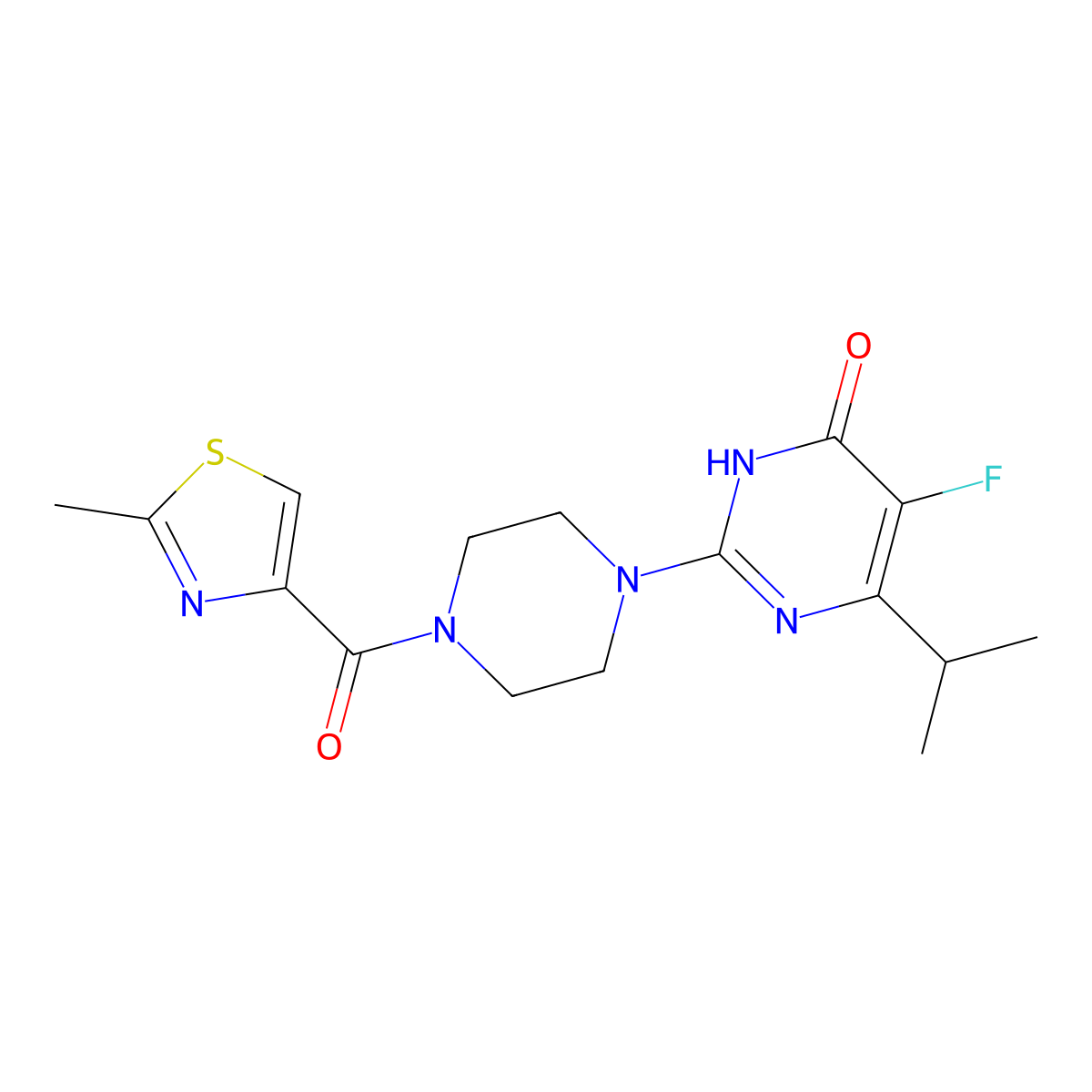 5-Fluoro-2-[4-(2-methyl-1,3-thiazole-4-carbonyl)piperazin-1-yl]-6-(propan-2-yl)-3,4-dihydropyrimidin-4-one molecular structure, CAS 2549013-35-4