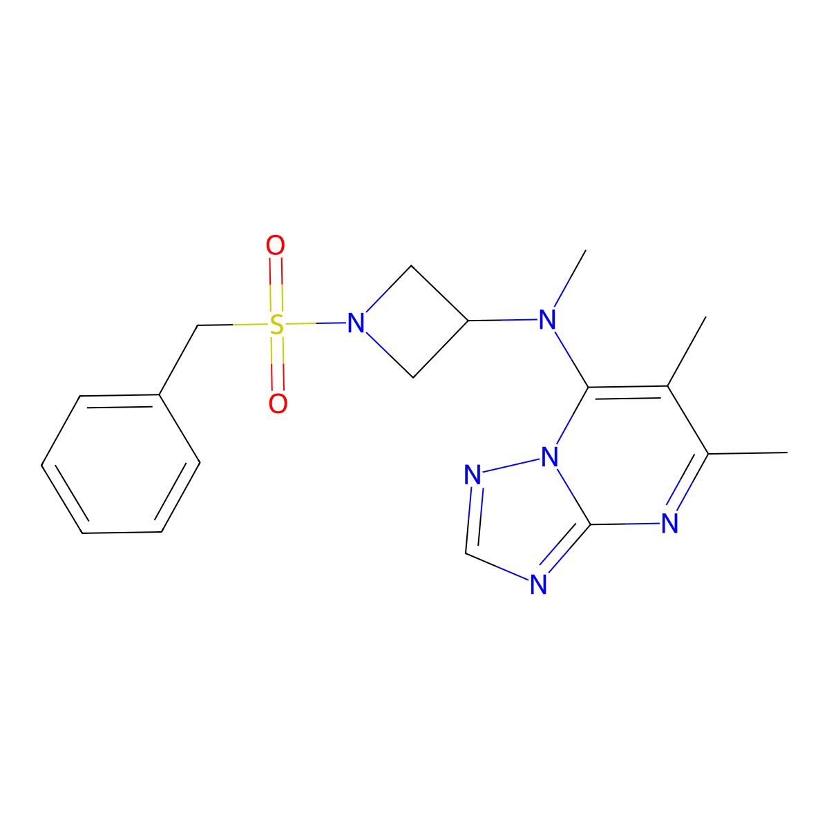 N-{5,6-dimethyl-[1,2,4]triazolo[1,5-a]pyrimidin-7-yl}-N-methyl-1-phenylmethanesulfonylazetidin-3-amine molecular structure, CAS 2549013-37-6