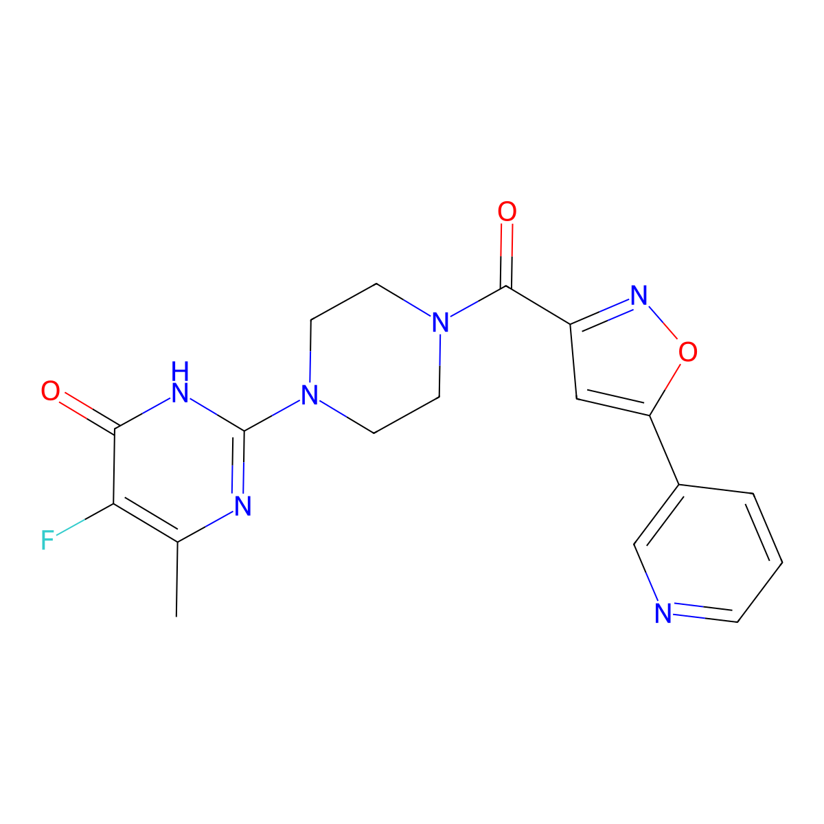 5-Fluoro-6-methyl-2-{4-[5-(pyridin-3-yl)-1,2-oxazole-3-carbonyl]piperazin-1-yl}-3,4-dihydropyrimidin-4-one molecular structure, CAS 2549013-40-1
