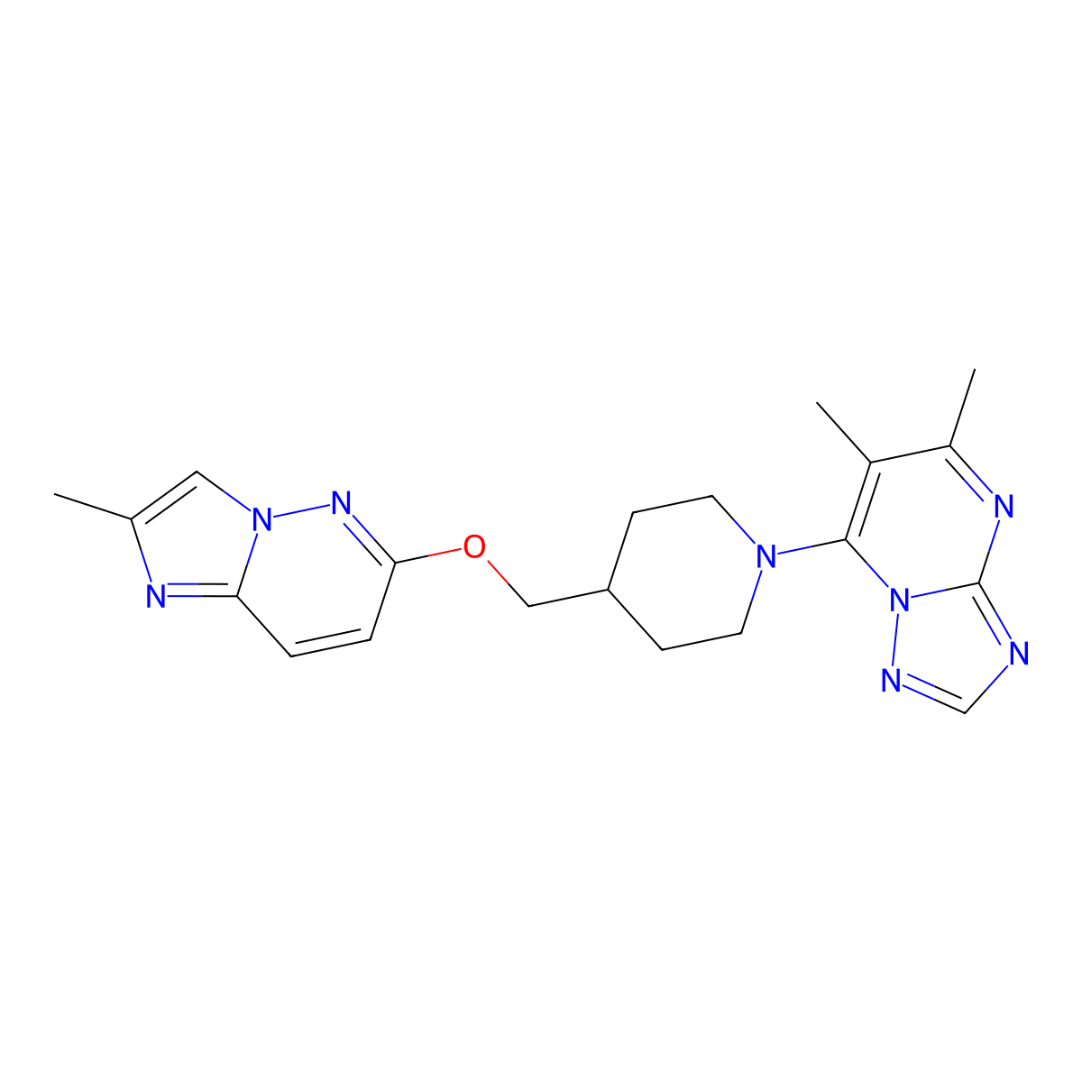 1-{5,6-Dimethyl-[1,2,4]triazolo[1,5-a]pyrimidin-7-yl}-4-[({2-methylimidazo[1,2-b]pyridazin-6-yl}oxy)methyl]piperidine molecular structure, CAS 2549013-43-4
