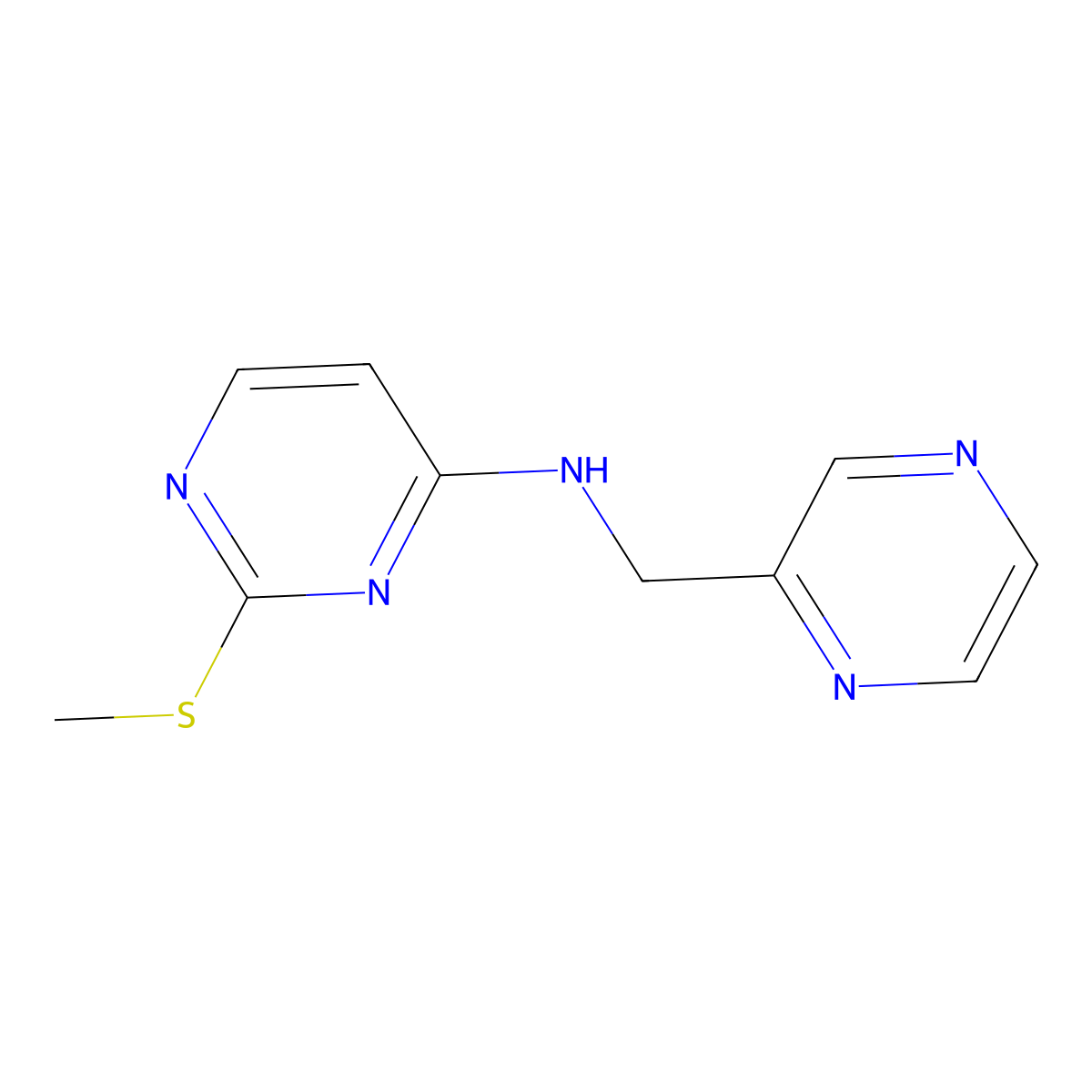 2-(methylsulfanyl)-N-[(pyrazin-2-yl)methyl]pyrimidin-4-amine molecular structure, CAS 2549013-55-8