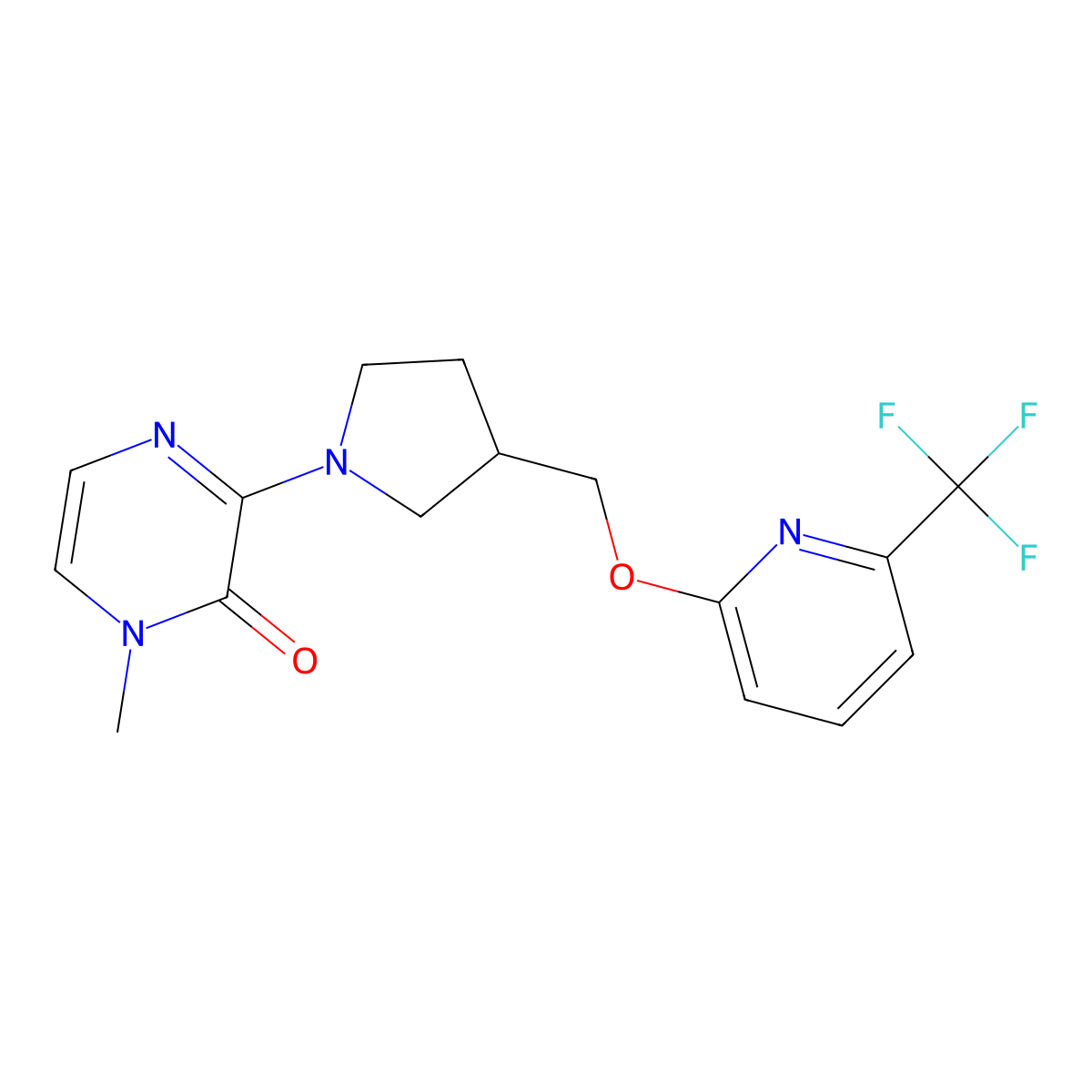 1-Methyl-3-[3-({[6-(trifluoromethyl)pyridin-2-yl]oxy}methyl)pyrrolidin-1-yl]-1,2-dihydropyrazin-2-one molecular structure, CAS 2549013-57-0