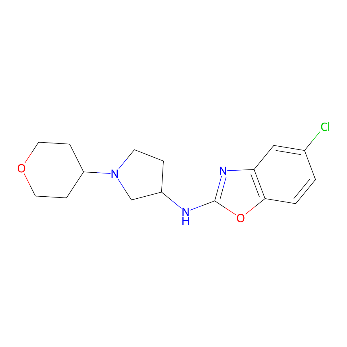 5-chloro-N-[1-(oxan-4-yl)pyrrolidin-3-yl]-1,3-benzoxazol-2-amine molecular structure, CAS 2549013-60-5