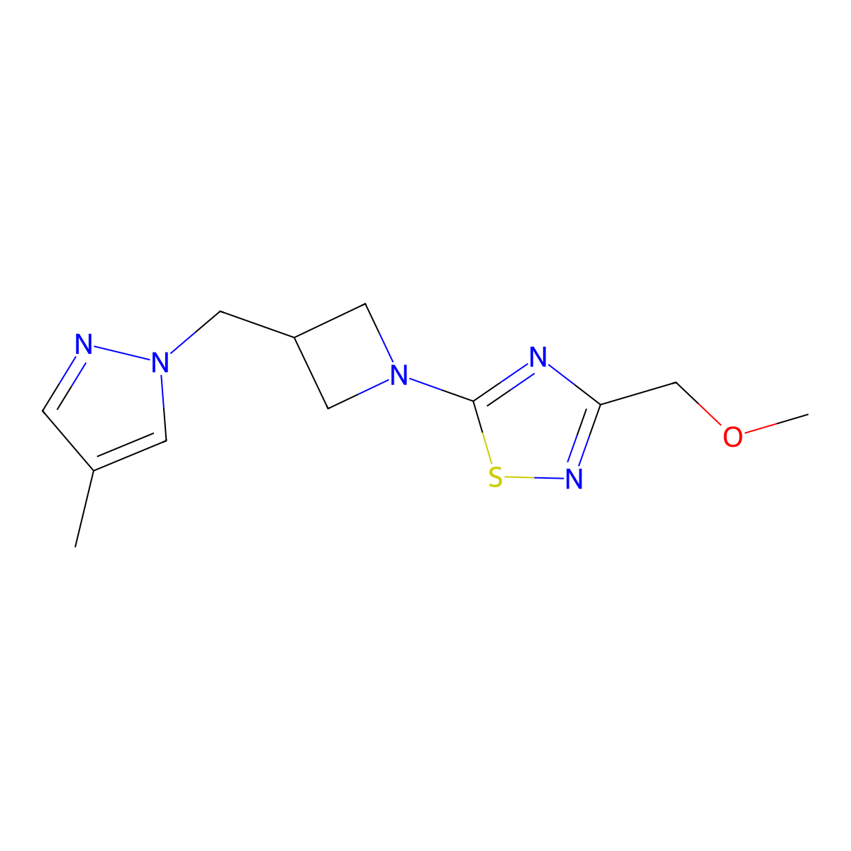 3-(methoxymethyl)-5-{3-[(4-methyl-1H-pyrazol-1-yl)methyl]azetidin-1-yl}-1,2,4-thiadiazole molecular structure, CAS 2549013-63-8