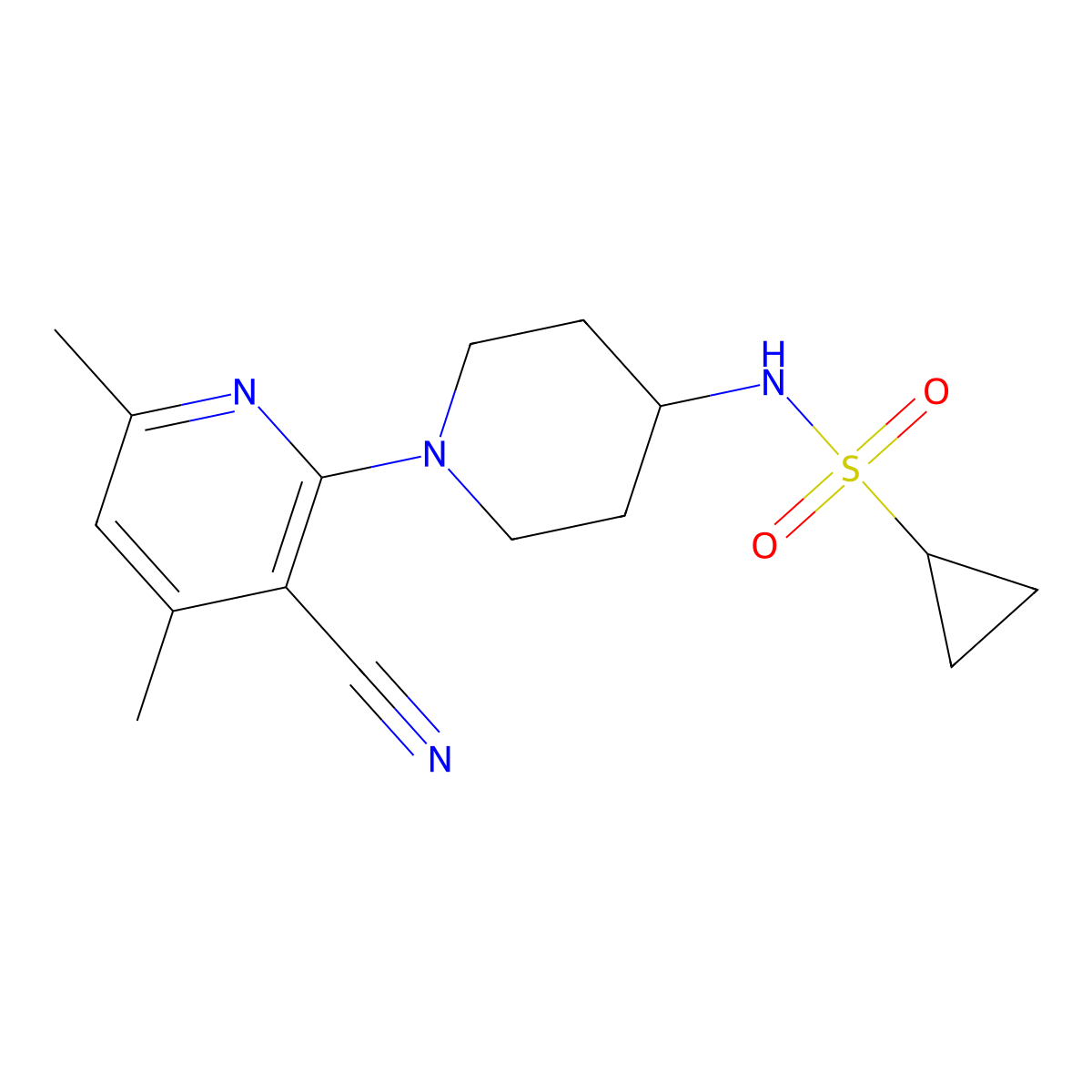 N-[1-(3-cyano-4,6-dimethylpyridin-2-yl)piperidin-4-yl]cyclopropanesulfonamide molecular structure, CAS 2549013-65-0