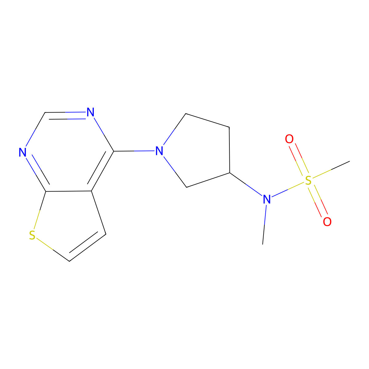 N-methyl-N-(1-{thieno[2,3-d]pyrimidin-4-yl}pyrrolidin-3-yl)methanesulfonamide molecular structure, CAS 2549013-68-3