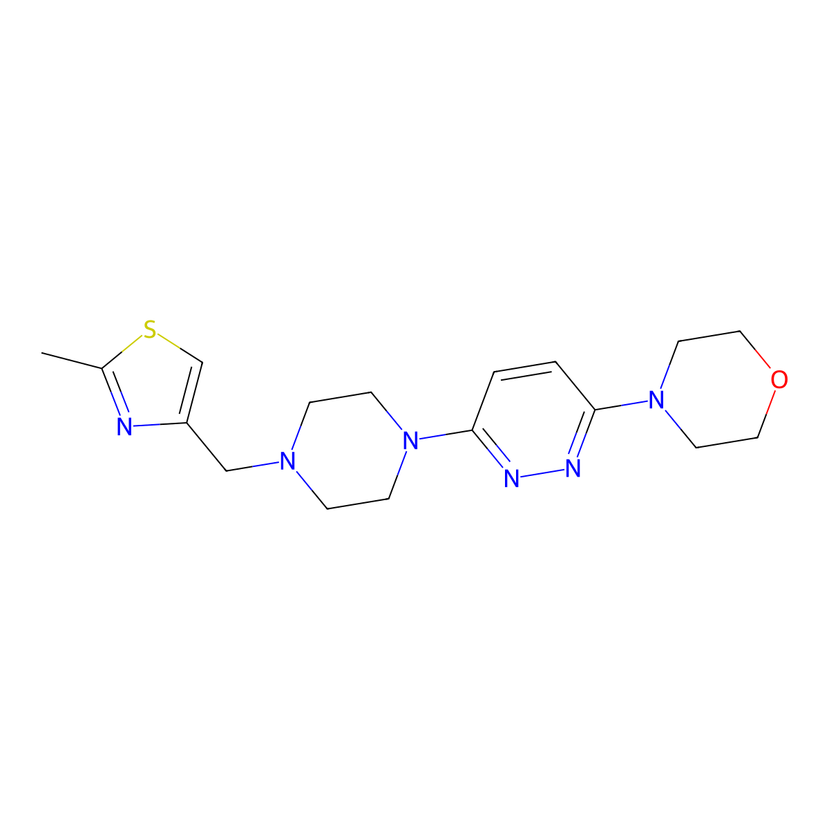 4-(6-{4-[(2-Methyl-1,3-thiazol-4-yl)methyl]piperazin-1-yl}pyridazin-3-yl)morpholine molecular structure, CAS 2549013-71-8