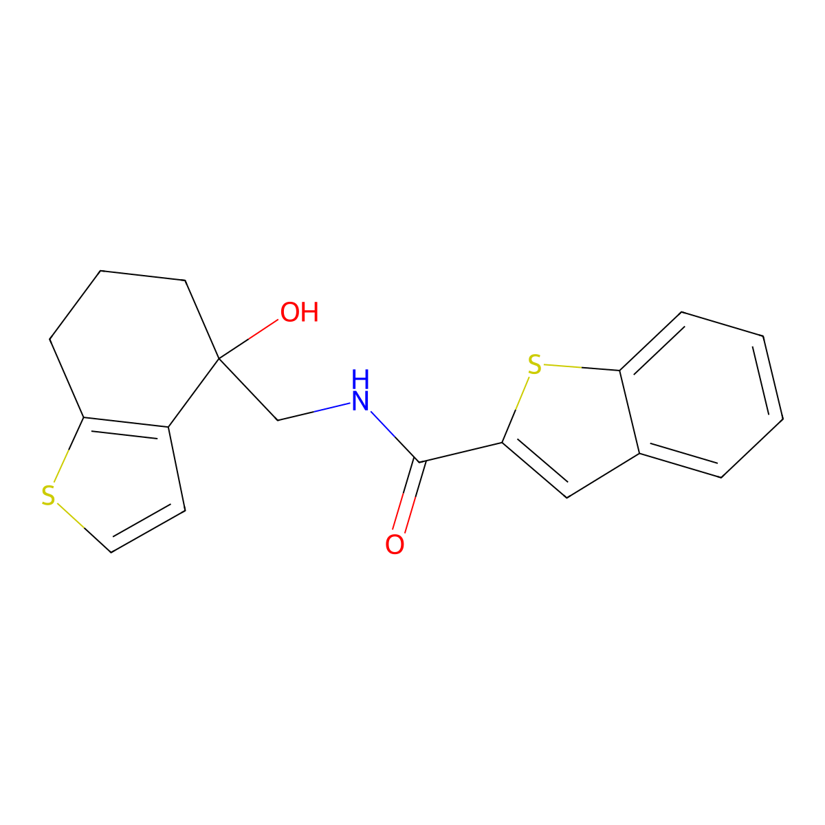 N-[(4-hydroxy-4,5,6,7-tetrahydro-1-benzothiophen-4-yl)methyl]-1-benzothiophene-2-carboxamide molecular structure, CAS 2549013-73-0