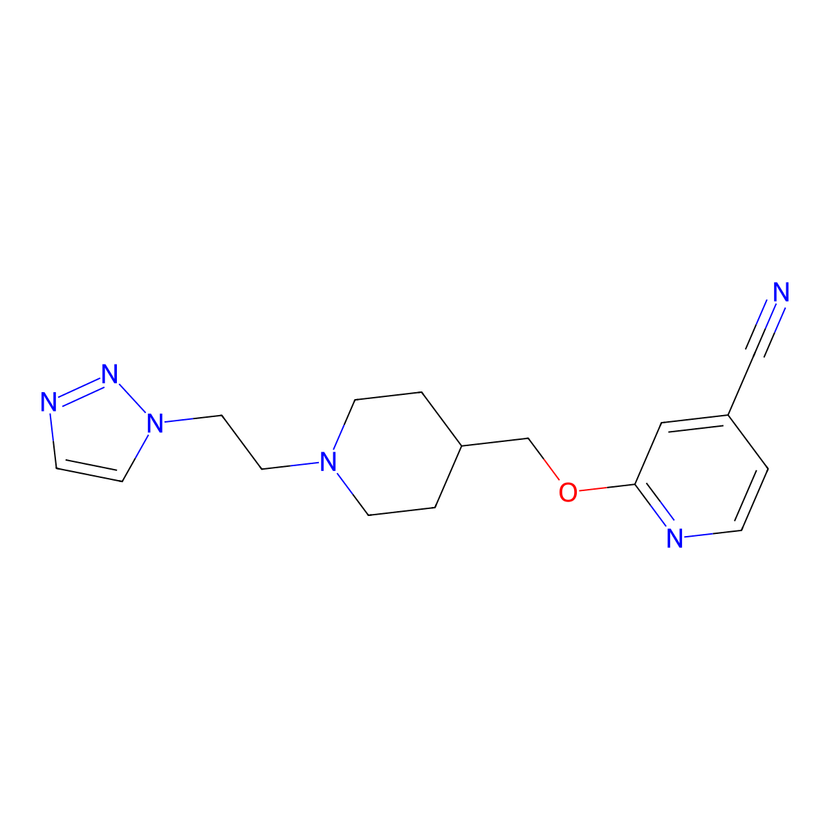 2-({1-[2-(1H-1,2,3-triazol-1-yl)ethyl]piperidin-4-yl}methoxy)pyridine-4-carbonitrile molecular structure, CAS 2549013-74-1