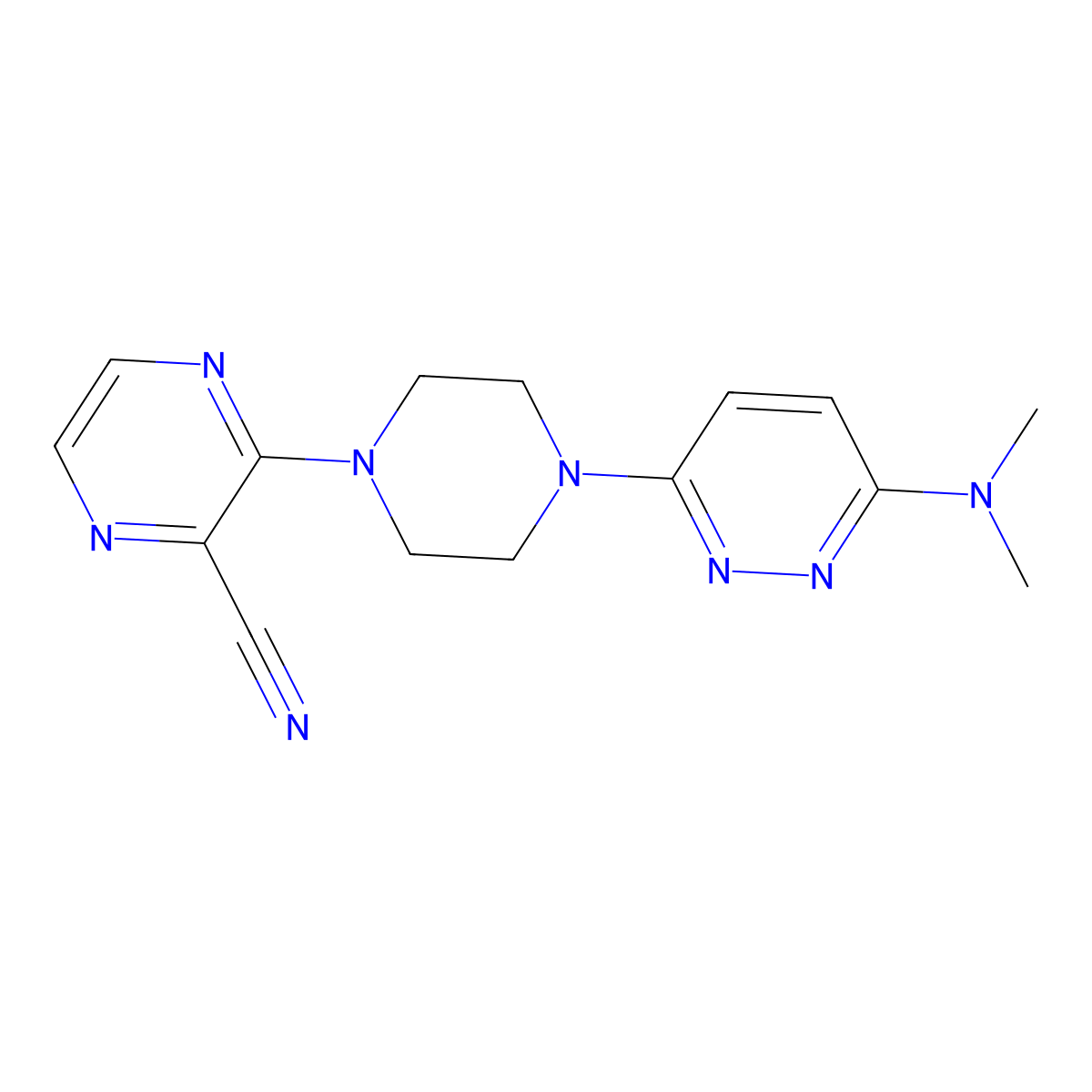 3-{4-[6-(Dimethylamino)pyridazin-3-yl]piperazin-1-yl}pyrazine-2-carbonitrile molecular structure, CAS 2549013-75-2