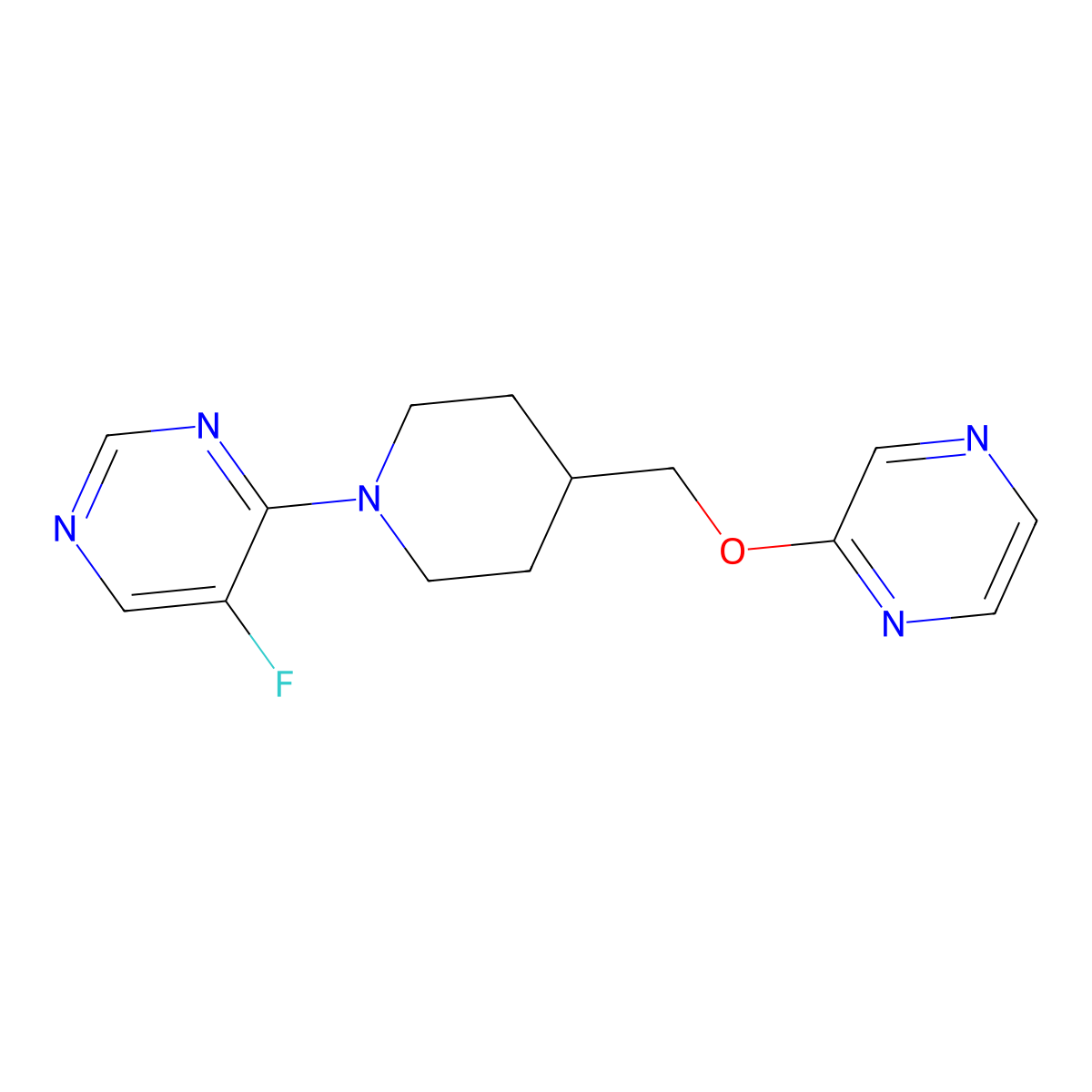 5-Fluoro-4-{4-[(pyrazin-2-yloxy)methyl]piperidin-1-yl}pyrimidine molecular structure, CAS 2549013-76-3