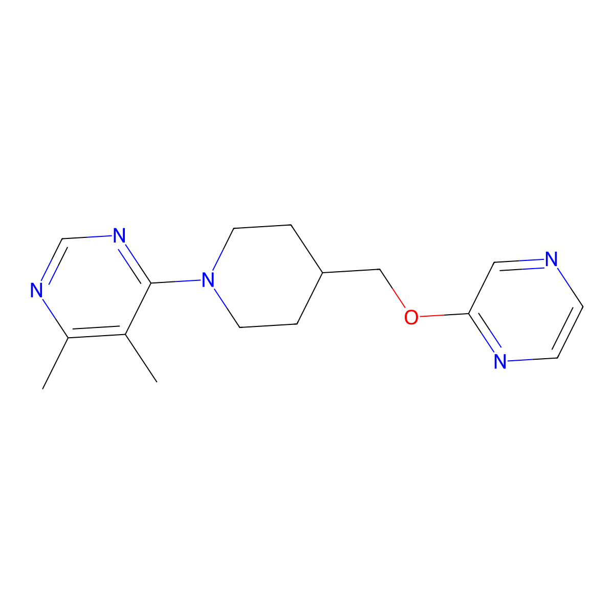 4,5-Dimethyl-6-{4-[(pyrazin-2-yloxy)methyl]piperidin-1-yl}pyrimidine molecular structure, CAS 2549013-77-4