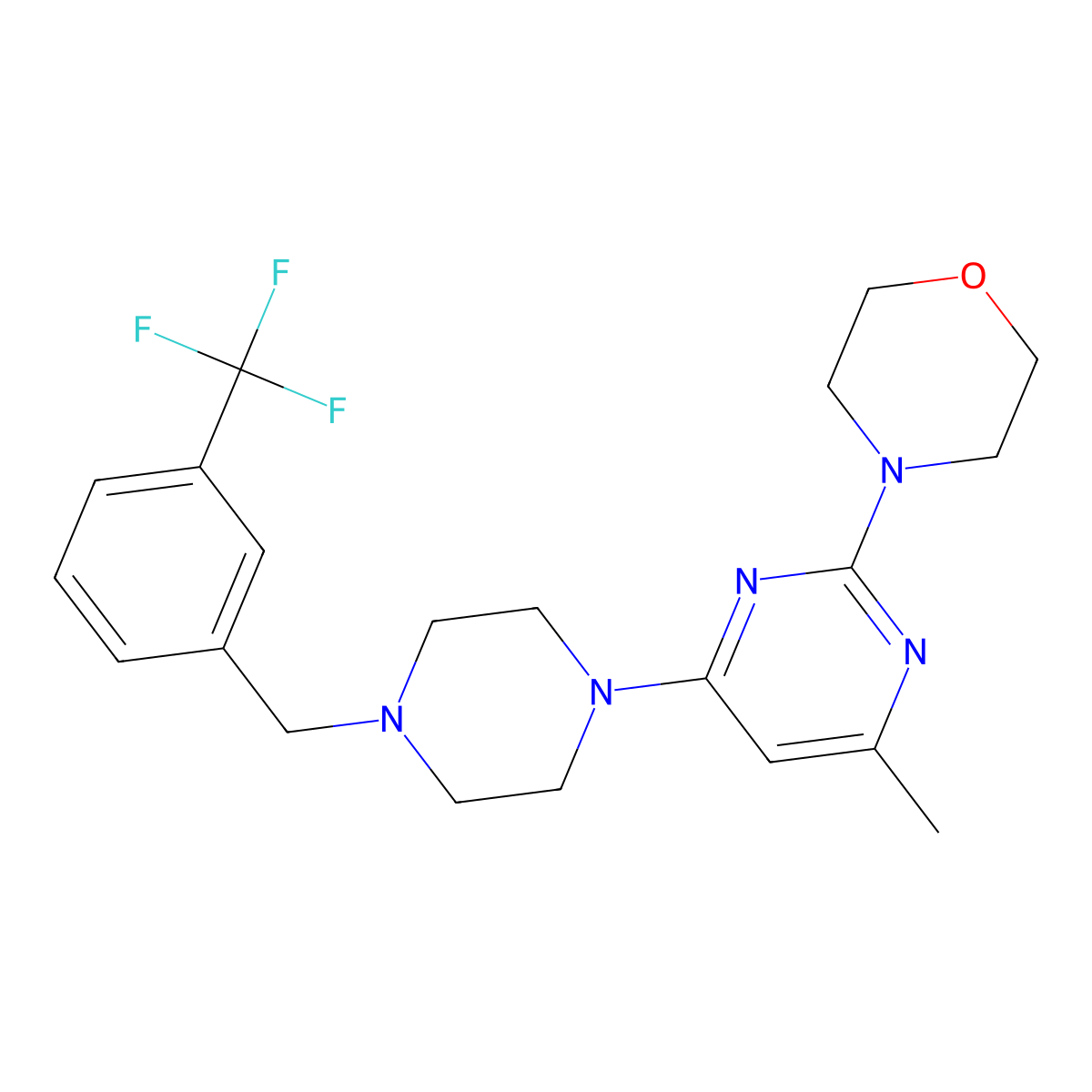 4-[4-Methyl-6-(4-{[3-(trifluoromethyl)phenyl]methyl}piperazin-1-yl)pyrimidin-2-yl]morpholine molecular structure, CAS 2549013-81-0