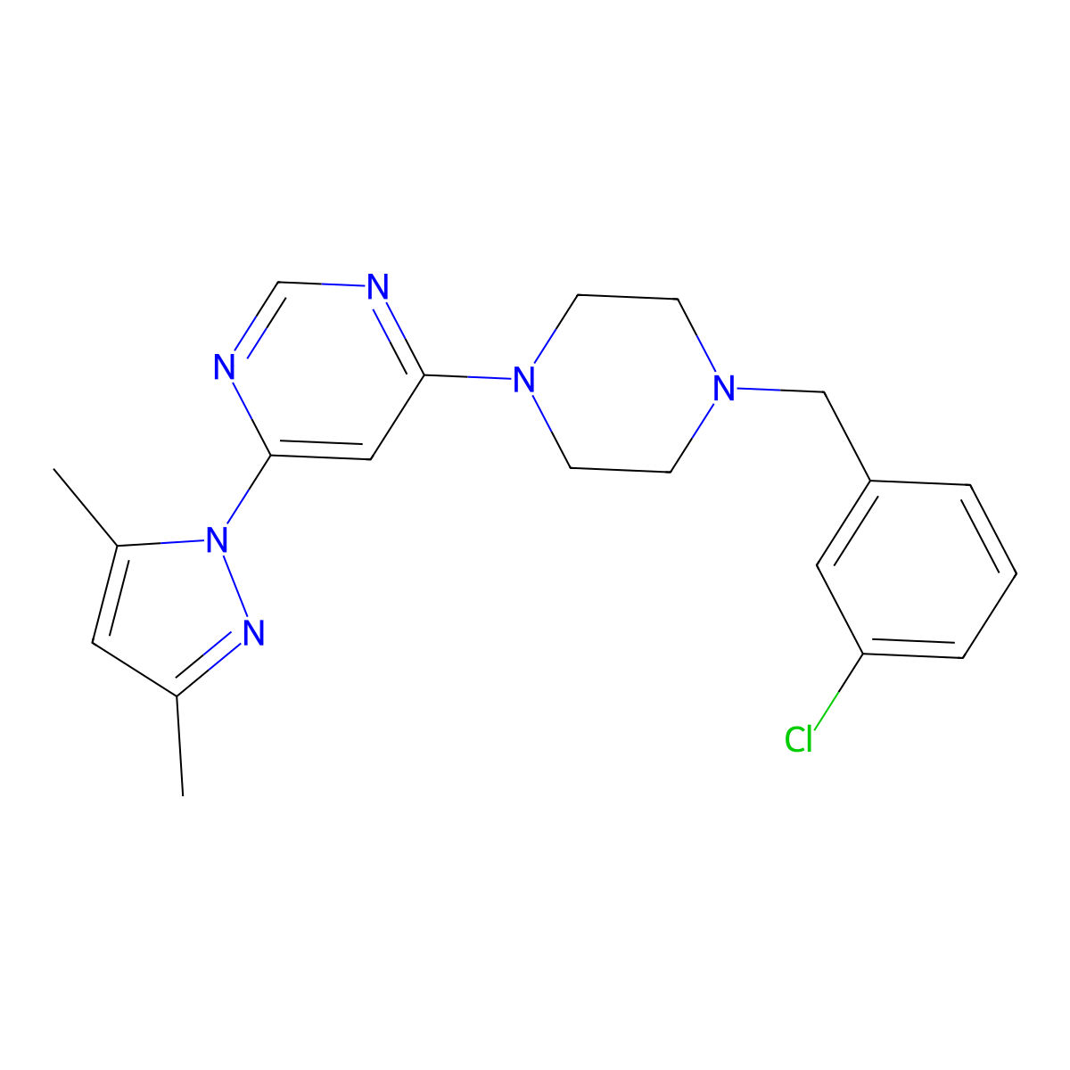 4-{4-[(3-chlorophenyl)methyl]piperazin-1-yl}-6-(3,5-dimethyl-1H-pyrazol-1-yl)pyrimidine molecular structure, CAS 2549013-84-3