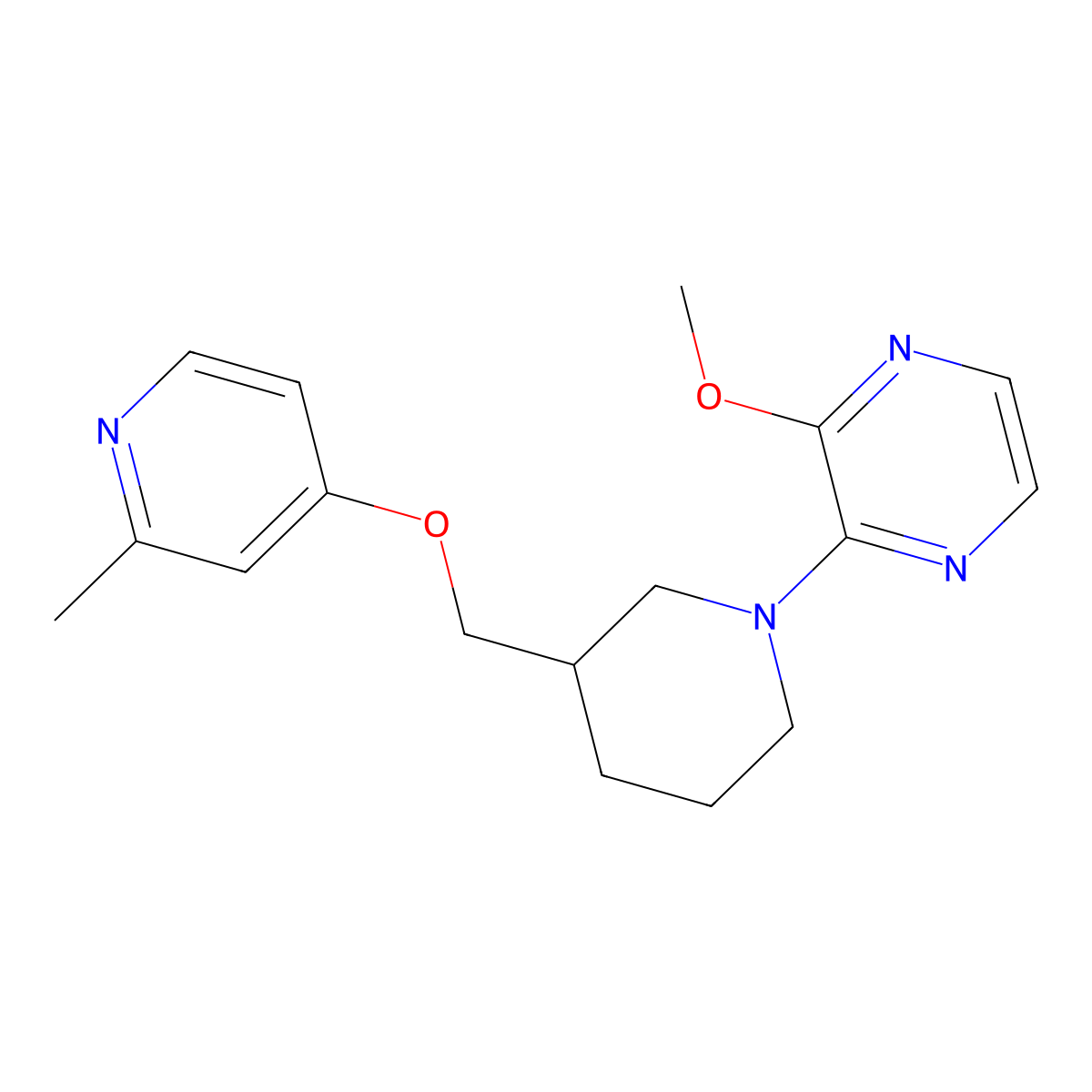 2-Methoxy-3-(3-{[(2-methylpyridin-4-yl)oxy]methyl}piperidin-1-yl)pyrazine molecular structure, CAS 2549013-89-8