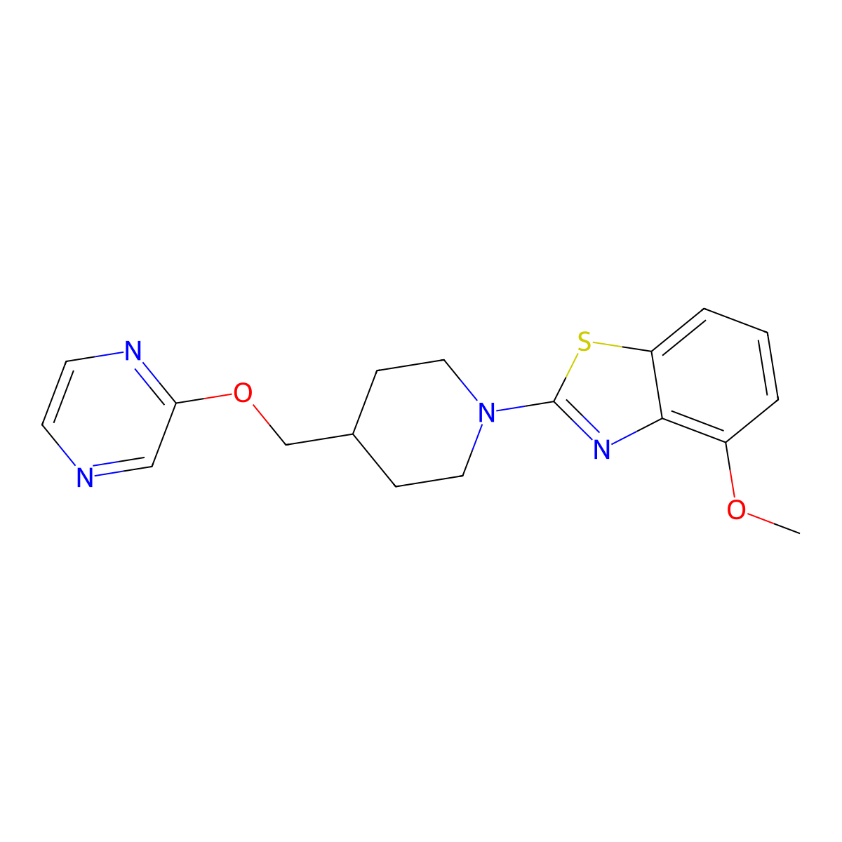4-Methoxy-2-{4-[(pyrazin-2-yloxy)methyl]piperidin-1-yl}-1,3-benzothiazole molecular structure, CAS 2549013-92-3