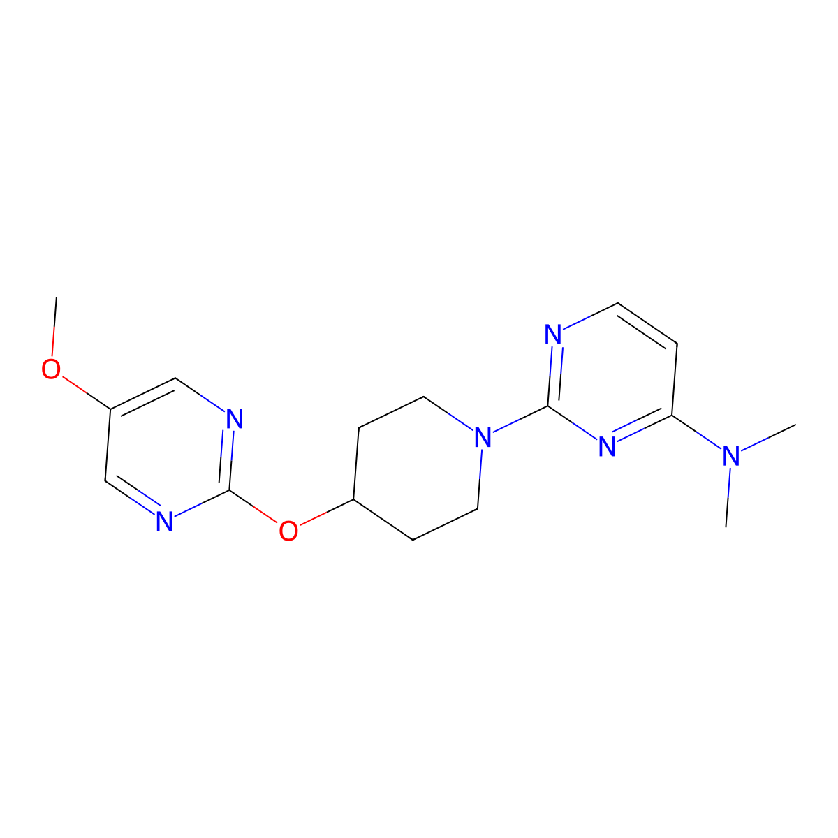 2-{4-[(5-methoxypyrimidin-2-yl)oxy]piperidin-1-yl}-N,N-dimethylpyrimidin-4-amine molecular structure, CAS 2549013-93-4