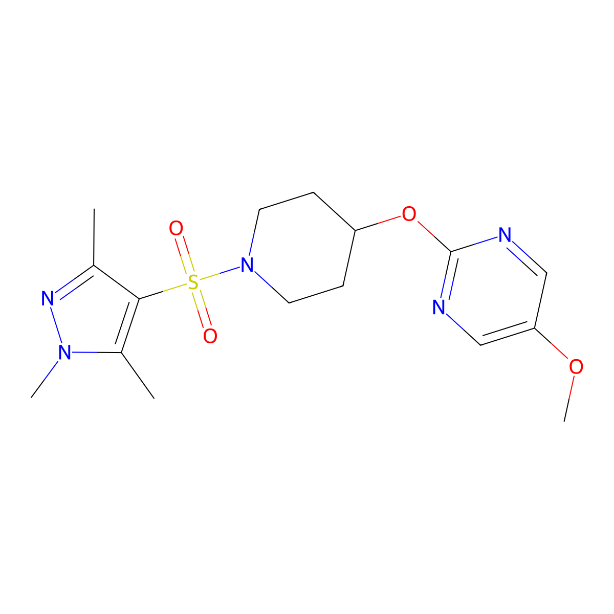 5-methoxy-2-({1-[(1,3,5-trimethyl-1H-pyrazol-4-yl)sulfonyl]piperidin-4-yl}oxy)pyrimidine molecular structure, CAS 2549013-97-8