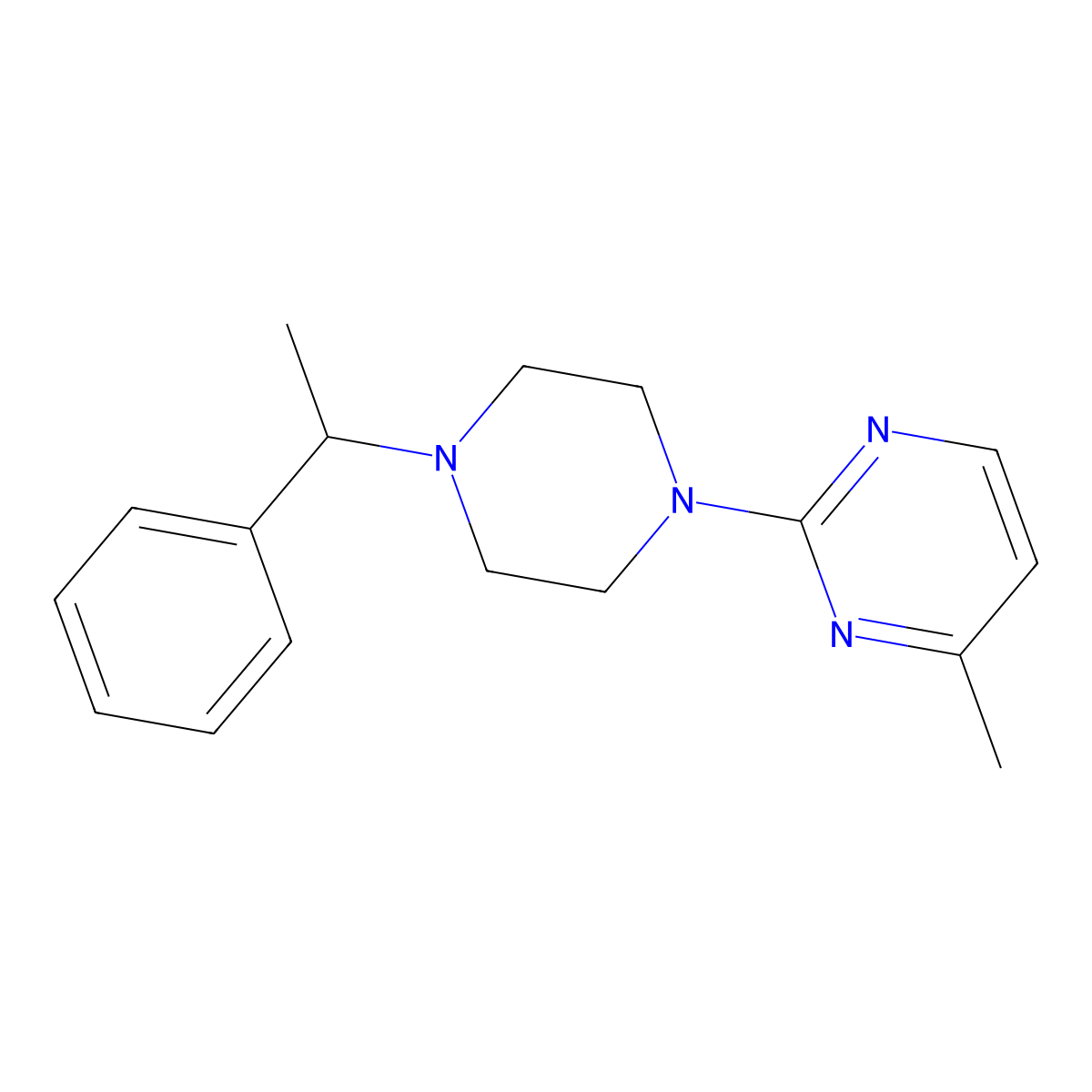 4-Methyl-2-[4-(1-phenylethyl)piperazin-1-yl]pyrimidine molecular structure, CAS 2549014-01-7