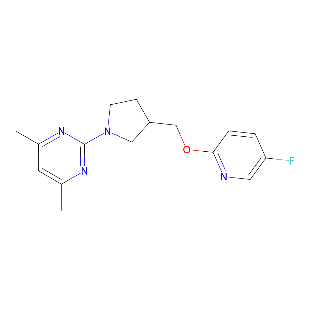 2-(3-{[(5-Fluoropyridin-2-yl)oxy]methyl}pyrrolidin-1-yl)-4,6-dimethylpyrimidine molecular structure, CAS 2549014-06-2
