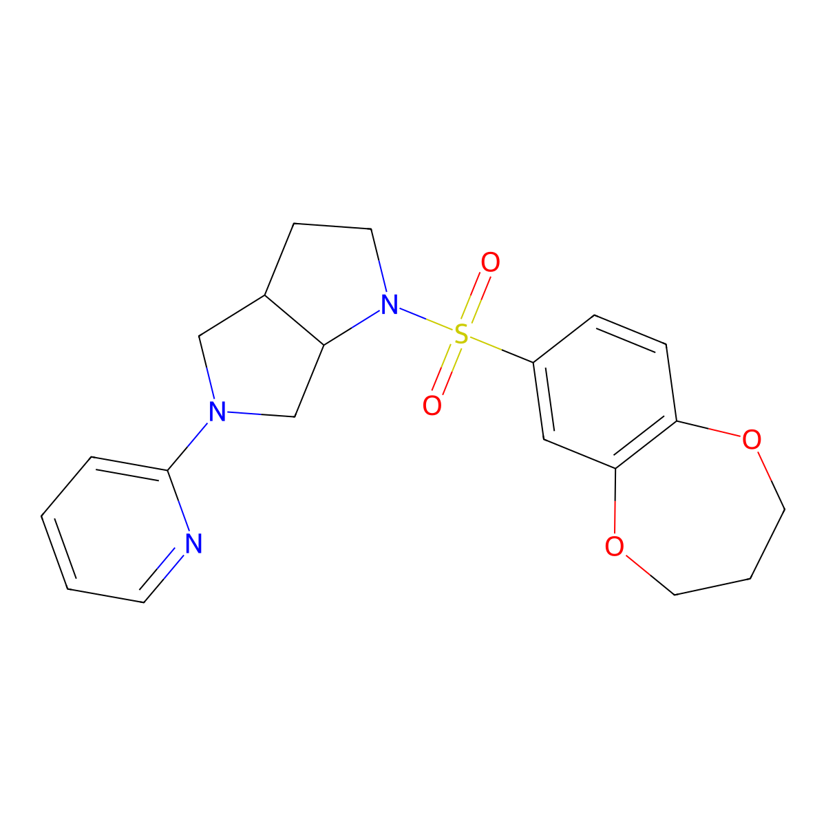 2-[1-(3,4-dihydro-2H-1,5-benzodioxepine-7-sulfonyl)-octahydropyrrolo[2,3-c]pyrrol-5-yl]pyridine molecular structure, CAS 2549014-11-9