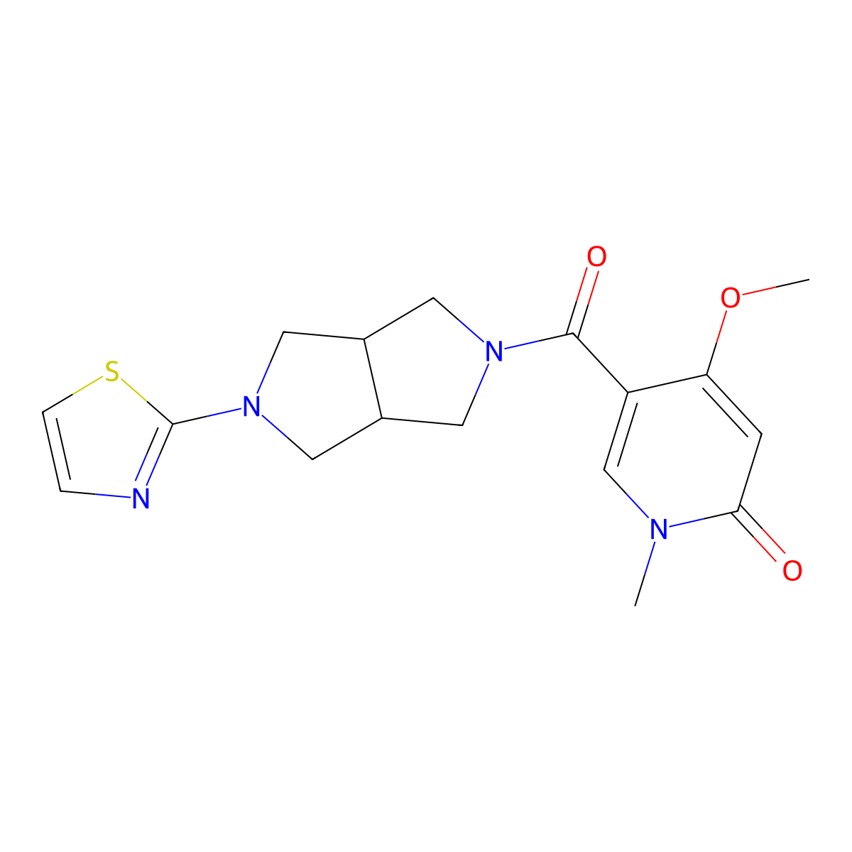 4-Methoxy-1-methyl-5-[5-(1,3-thiazol-2-yl)-octahydropyrrolo[3,4-c]pyrrole-2-carbonyl]-1,2-dihydropyridin-2-one molecular structure, CAS 2549014-13-1