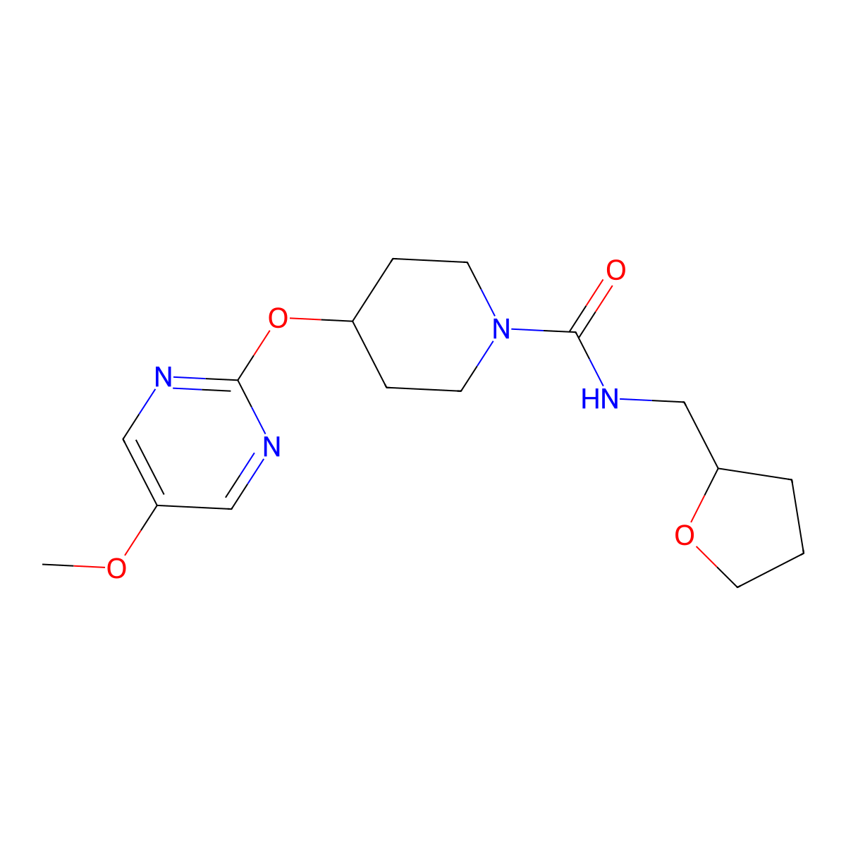 4-[(5-methoxypyrimidin-2-yl)oxy]-N-[(oxolan-2-yl)methyl]piperidine-1-carboxamide molecular structure, CAS 2549014-15-3