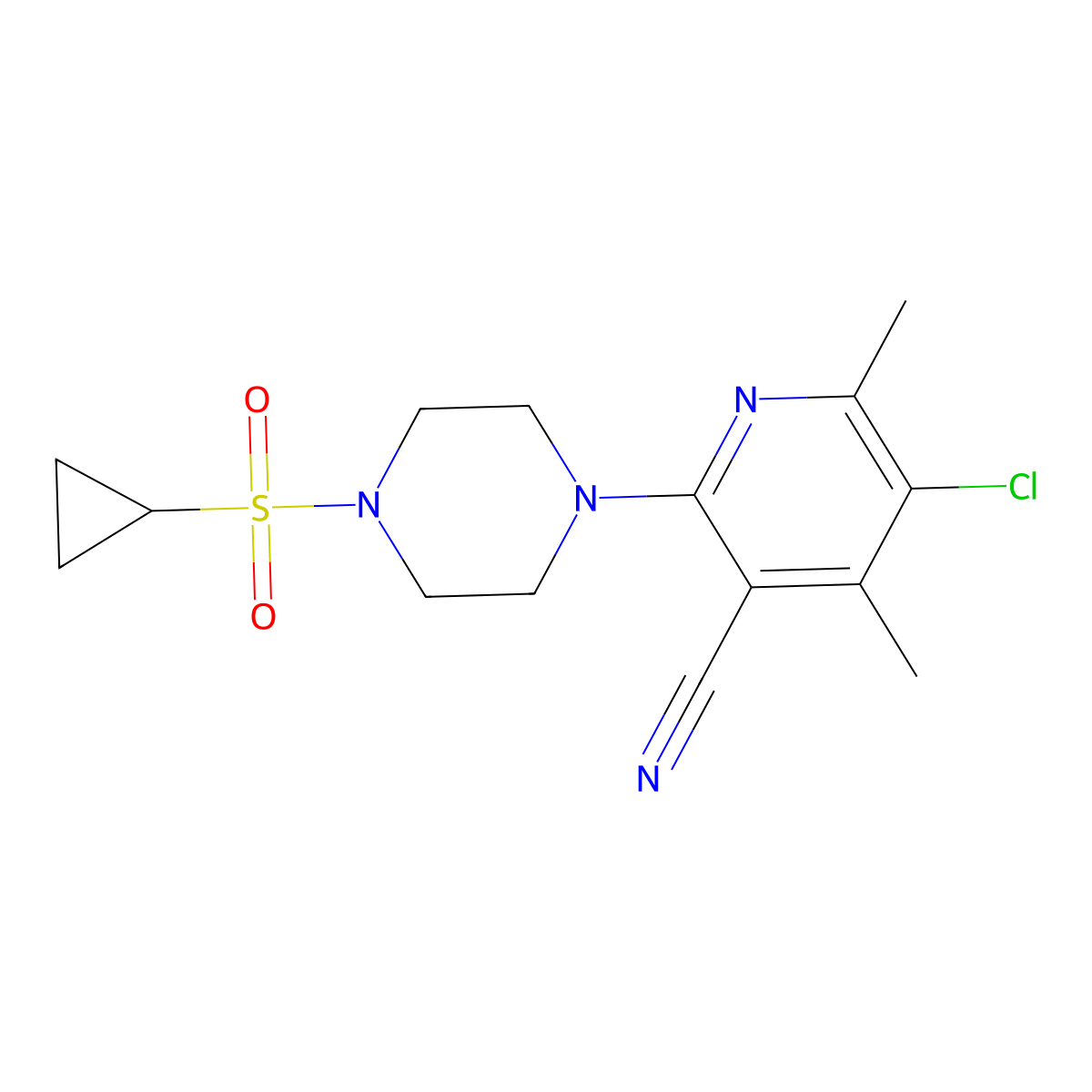 5-Chloro-2-[4-(cyclopropanesulfonyl)piperazin-1-yl]-4,6-dimethylpyridine-3-carbonitrile molecular structure, CAS 2549014-17-5