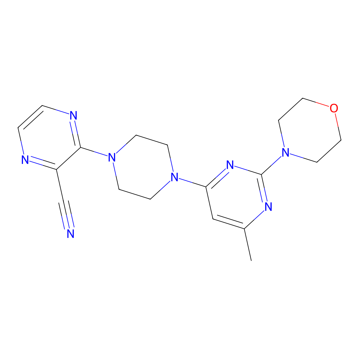 3-{4-[6-Methyl-2-(morpholin-4-yl)pyrimidin-4-yl]piperazin-1-yl}pyrazine-2-carbonitrile molecular structure, CAS 2549014-18-6