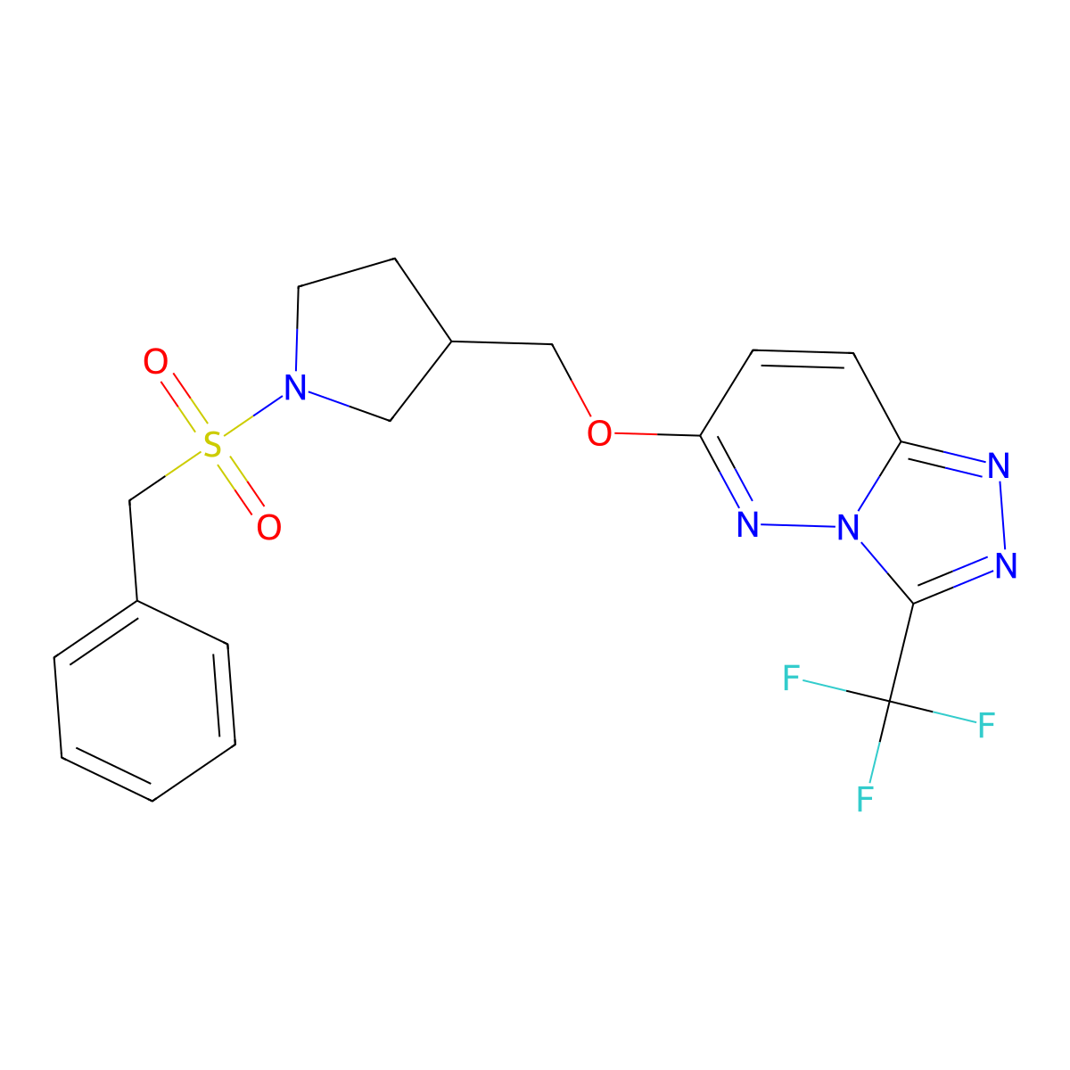 1-Phenylmethanesulfonyl-3-({[3-(trifluoromethyl)-[1,2,4]triazolo[4,3-b]pyridazin-6-yl]oxy}methyl)pyrrolidine molecular structure, CAS 2549014-21-1