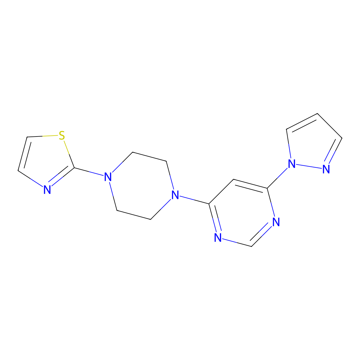 4-(1H-pyrazol-1-yl)-6-[4-(1,3-thiazol-2-yl)piperazin-1-yl]pyrimidine molecular structure, CAS 2549014-22-2
