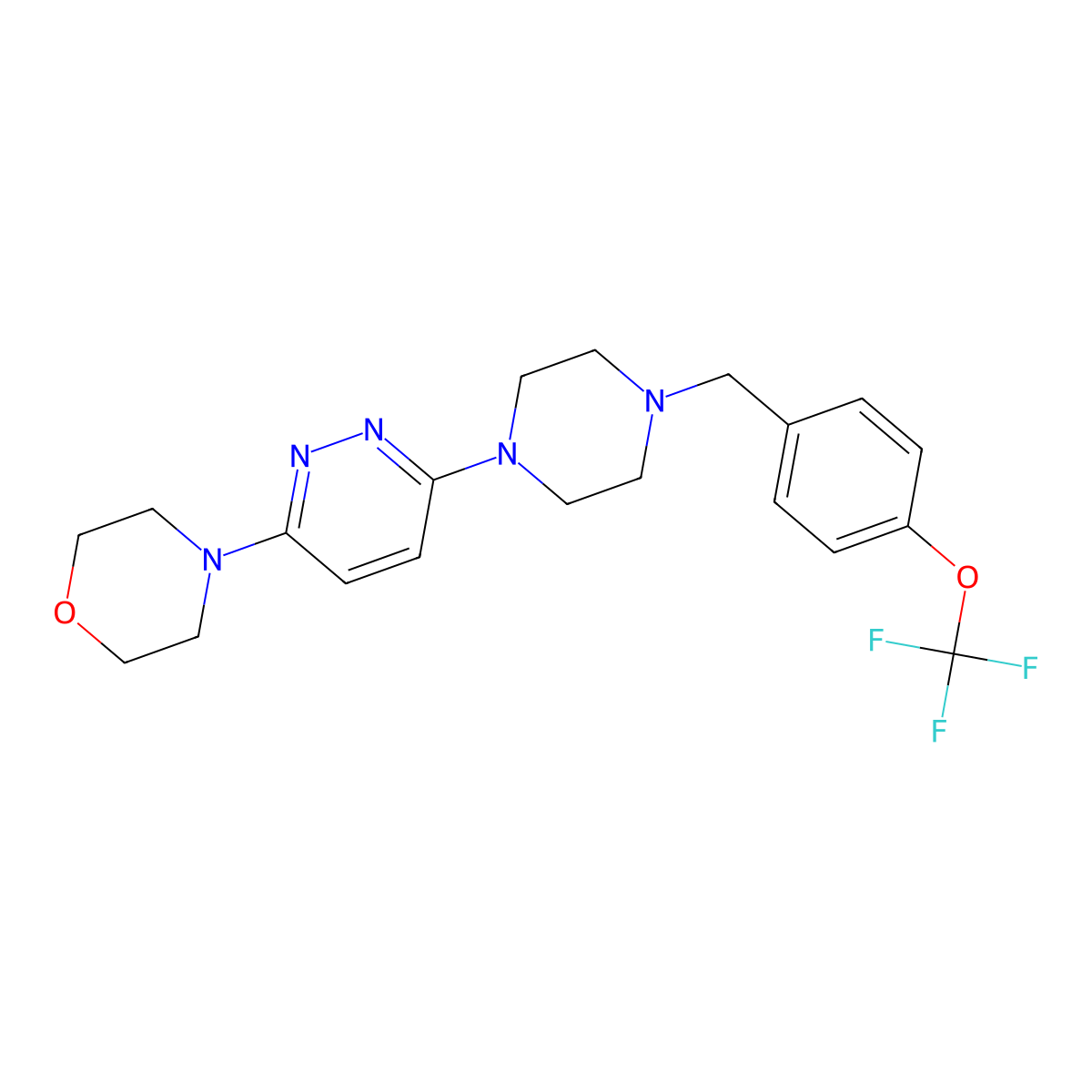 4-[6-(4-{[4-(Trifluoromethoxy)phenyl]methyl}piperazin-1-yl)pyridazin-3-yl]morpholine molecular structure, CAS 2549014-25-5