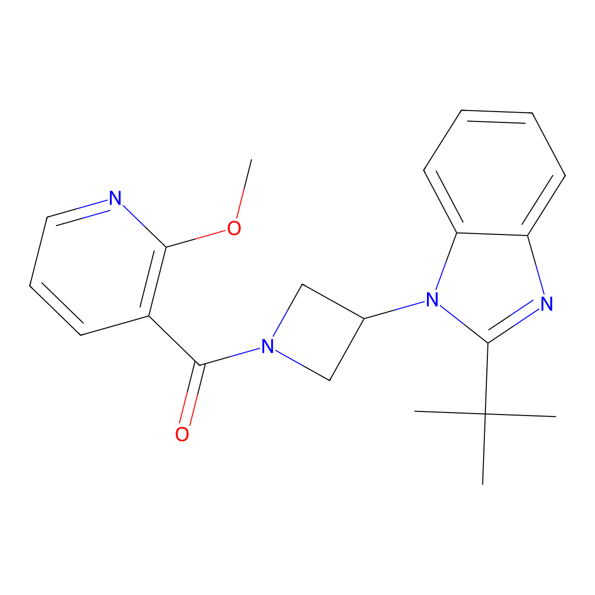 2-tert-butyl-1-[1-(2-methoxypyridine-3-carbonyl)azetidin-3-yl]-1H-1,3-benzodiazole molecular structure, CAS 2549014-26-6