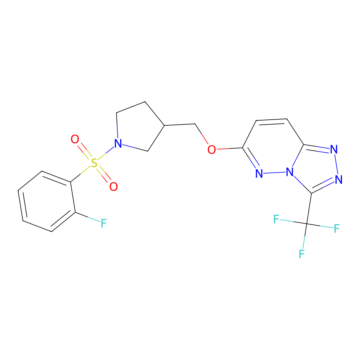 1-(2-Fluorobenzenesulfonyl)-3-({[3-(trifluoromethyl)-[1,2,4]triazolo[4,3-b]pyridazin-6-yl]oxy}methyl)pyrrolidine molecular structure, CAS 2549014-27-7