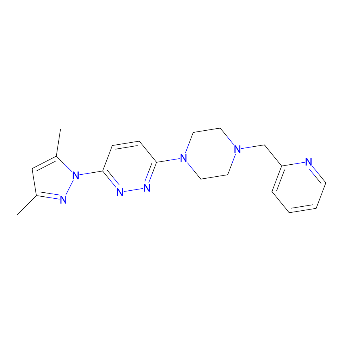 3-(3,5-dimethyl-1H-pyrazol-1-yl)-6-{4-[(pyridin-2-yl)methyl]piperazin-1-yl}pyridazine molecular structure, CAS 2549014-28-8