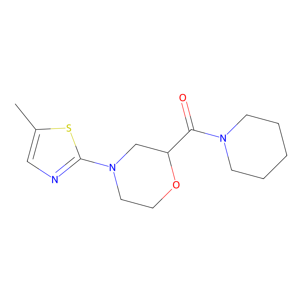 4-(5-Methyl-1,3-thiazol-2-yl)-2-(piperidine-1-carbonyl)morpholine molecular structure, CAS 2549014-35-7