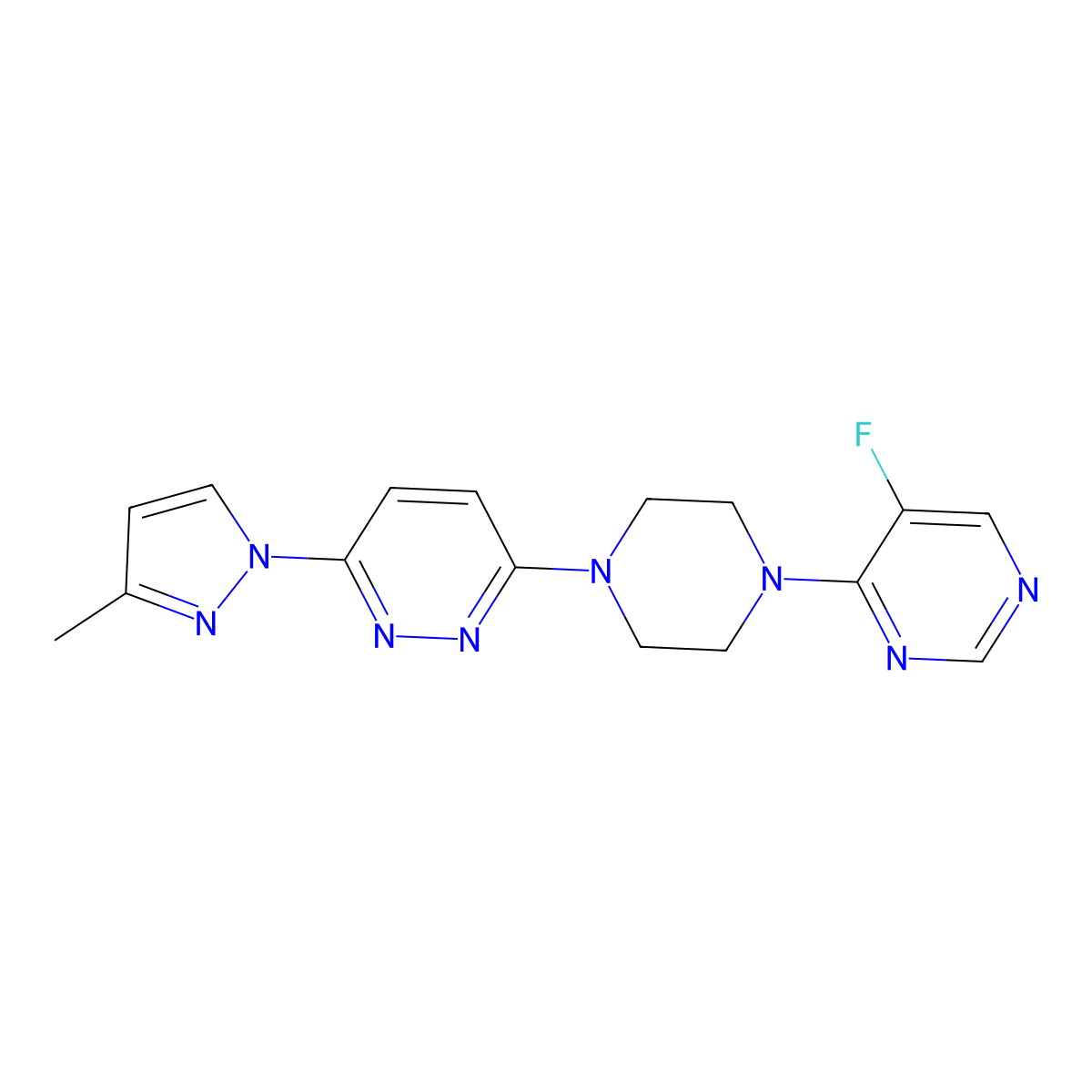 3-[4-(5-fluoropyrimidin-4-yl)piperazin-1-yl]-6-(3-methyl-1H-pyrazol-1-yl)pyridazine molecular structure, CAS 2549014-36-8