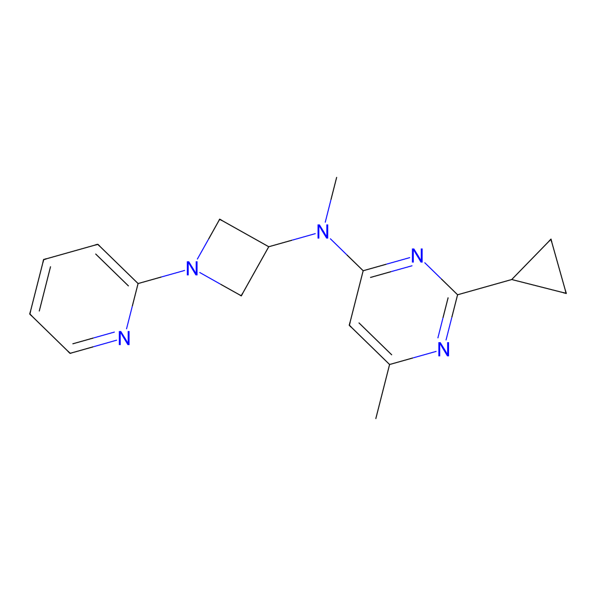 2-cyclopropyl-N,6-dimethyl-N-[1-(pyridin-2-yl)azetidin-3-yl]pyrimidin-4-amine molecular structure, CAS 2549014-38-0