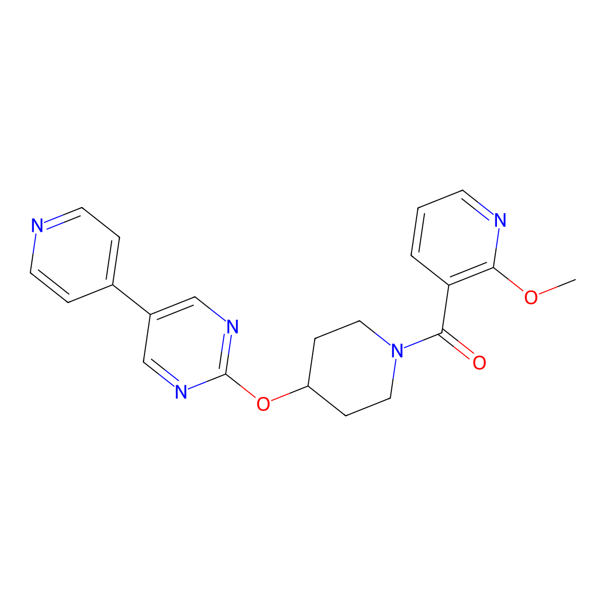 2-{[1-(2-Methoxypyridine-3-carbonyl)piperidin-4-yl]oxy}-5-(pyridin-4-yl)pyrimidine molecular structure, CAS 2549014-39-1