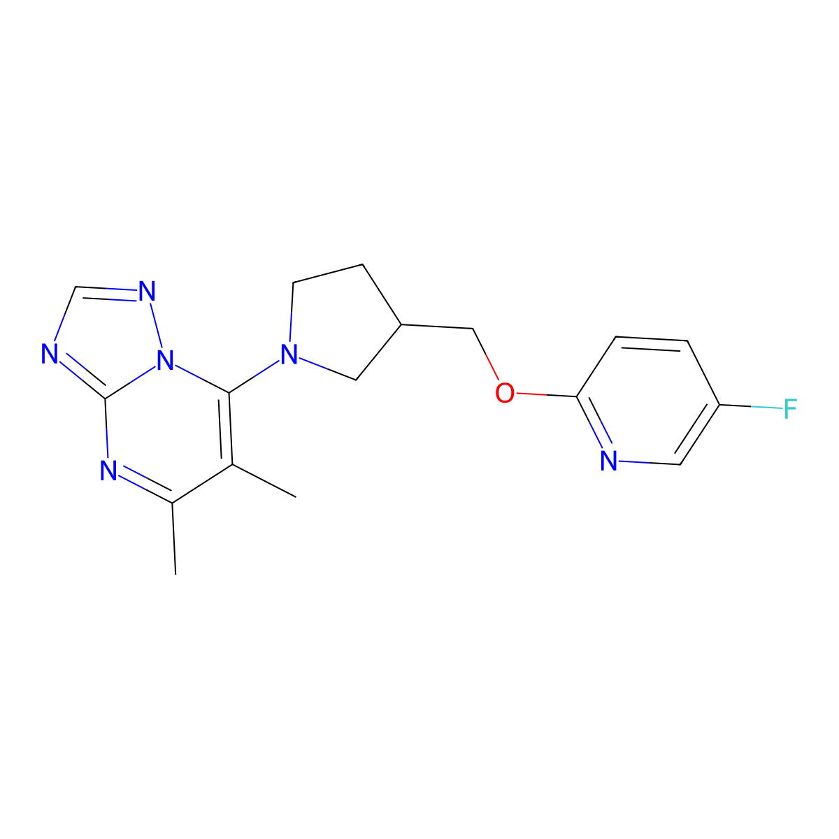 2-[(1-{5,6-Dimethyl-[1,2,4]triazolo[1,5-a]pyrimidin-7-yl}pyrrolidin-3-yl)methoxy]-5-fluoropyridine molecular structure, CAS 2549014-41-5