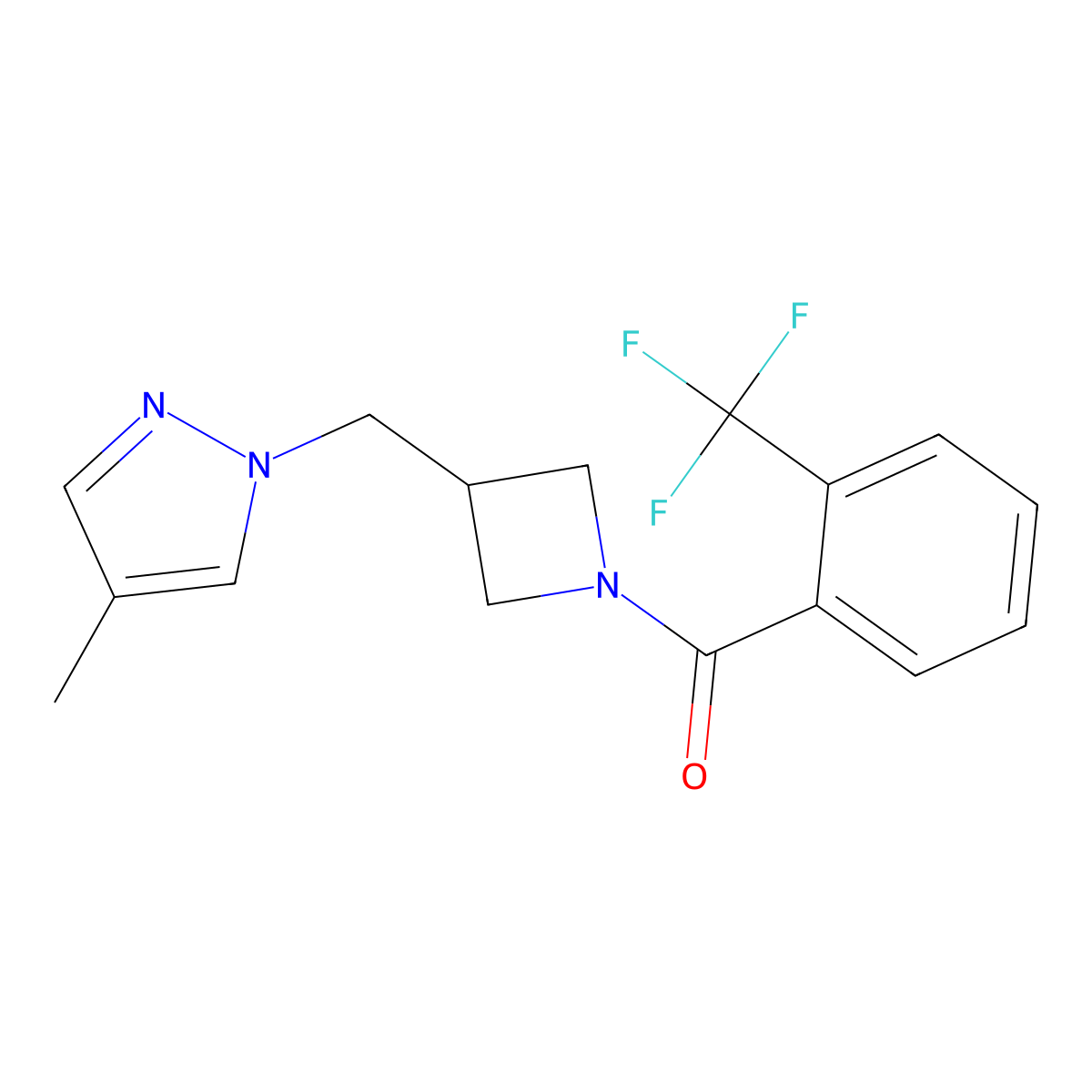 4-methyl-1-({1-[2-(trifluoromethyl)benzoyl]azetidin-3-yl}methyl)-1H-pyrazole molecular structure, CAS 2549014-51-7