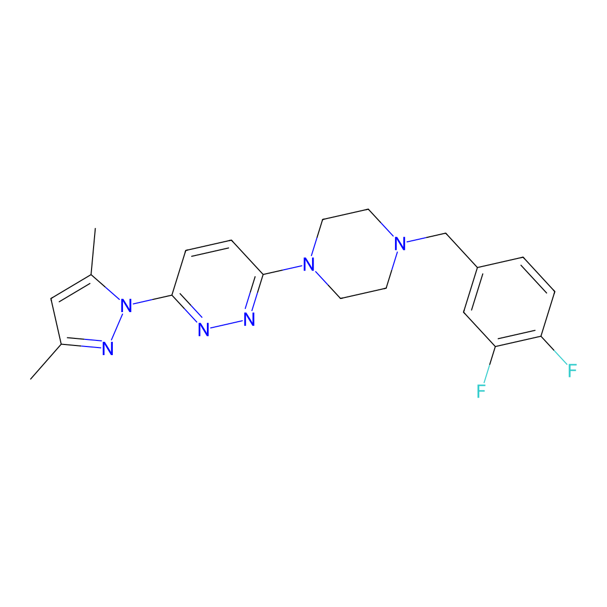 3-{4-[(3,4-difluorophenyl)methyl]piperazin-1-yl}-6-(3,5-dimethyl-1H-pyrazol-1-yl)pyridazine molecular structure, CAS 2549014-57-3