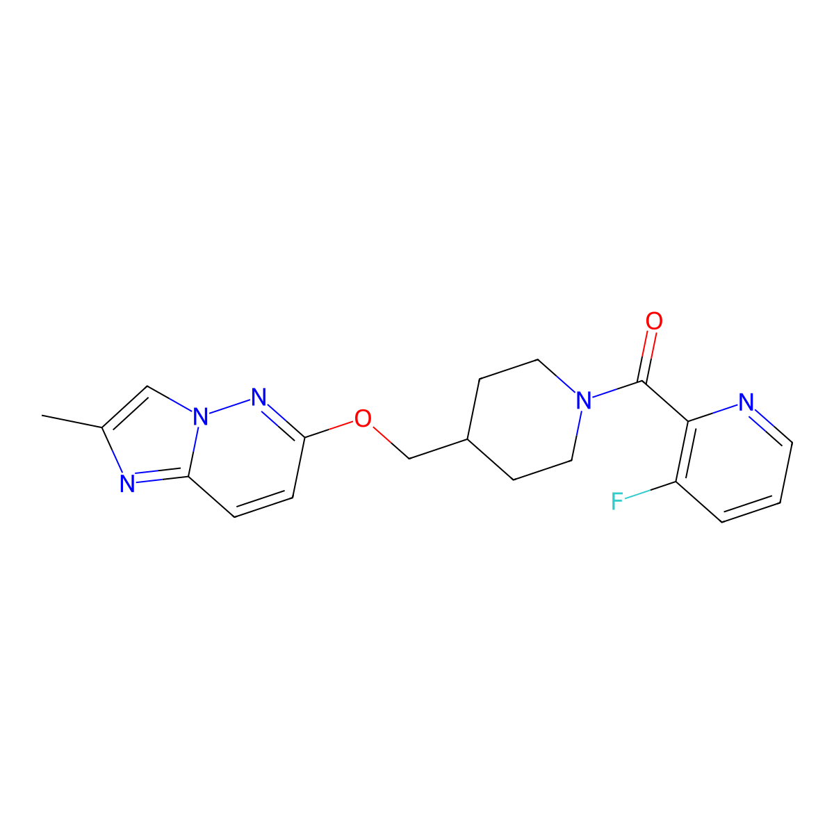3-Fluoro-2-{4-[({2-methylimidazo[1,2-b]pyridazin-6-yl}oxy)methyl]piperidine-1-carbonyl}pyridine molecular structure, CAS 2549014-59-5