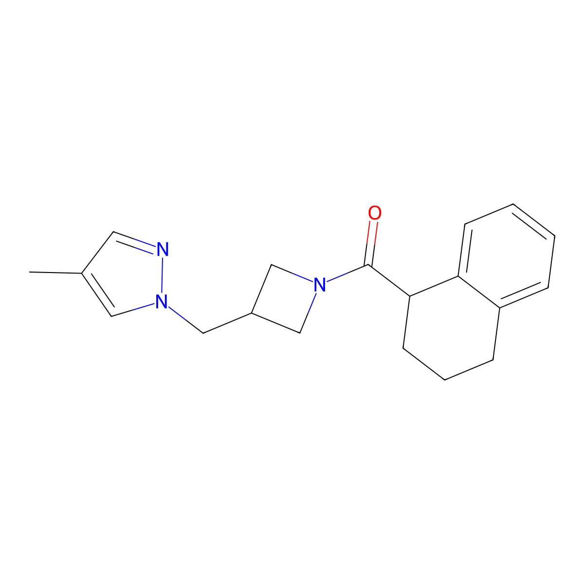 4-methyl-1-{[1-(1,2,3,4-tetrahydronaphthalene-1-carbonyl)azetidin-3-yl]methyl}-1H-pyrazole molecular structure, CAS 2549014-63-1
