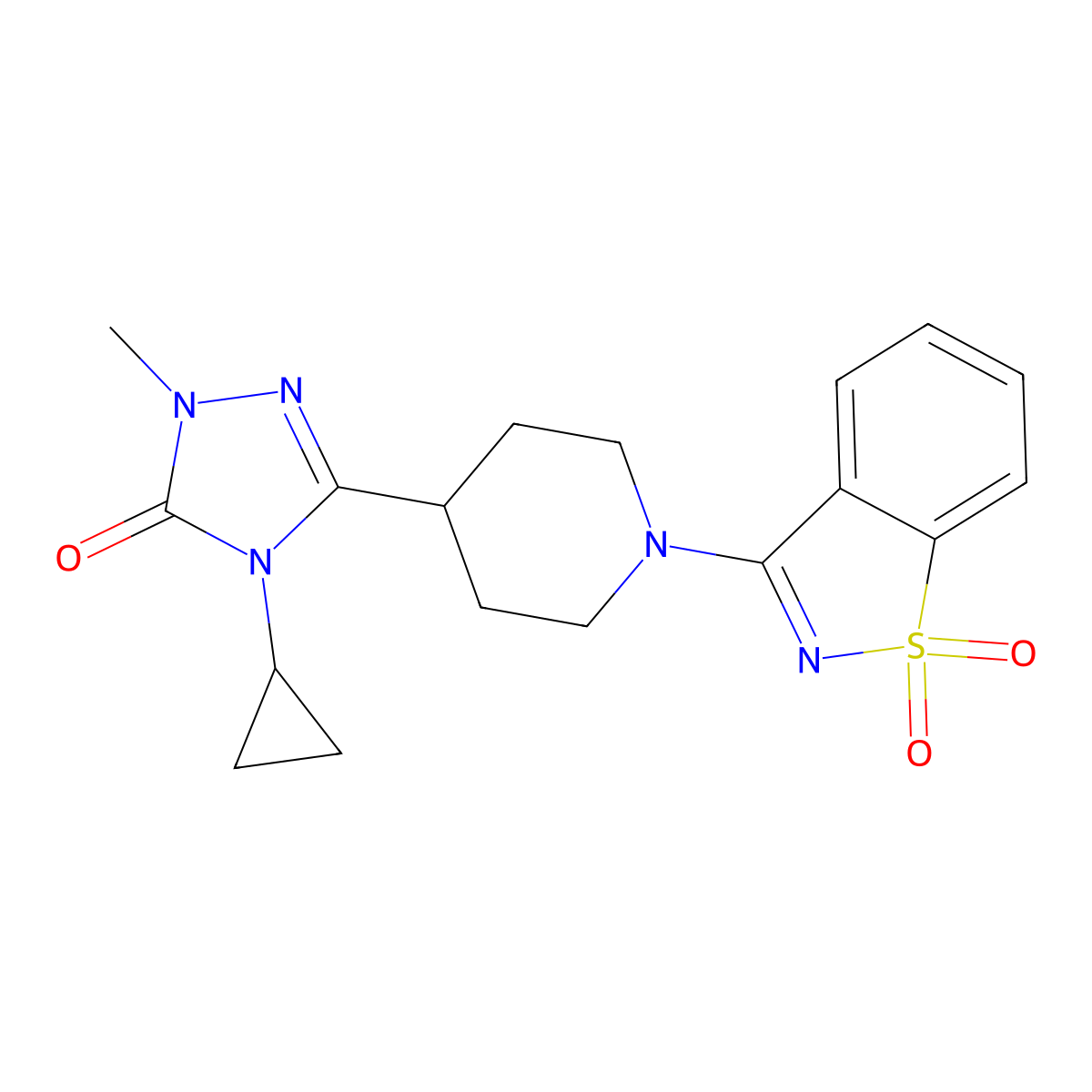 3-[4-(4-cyclopropyl-1-methyl-5-oxo-4,5-dihydro-1H-1,2,4-triazol-3-yl)piperidin-1-yl]-1lambda6,2-benzothiazole-1,1-dione molecular structure, CAS 2549014-66-4