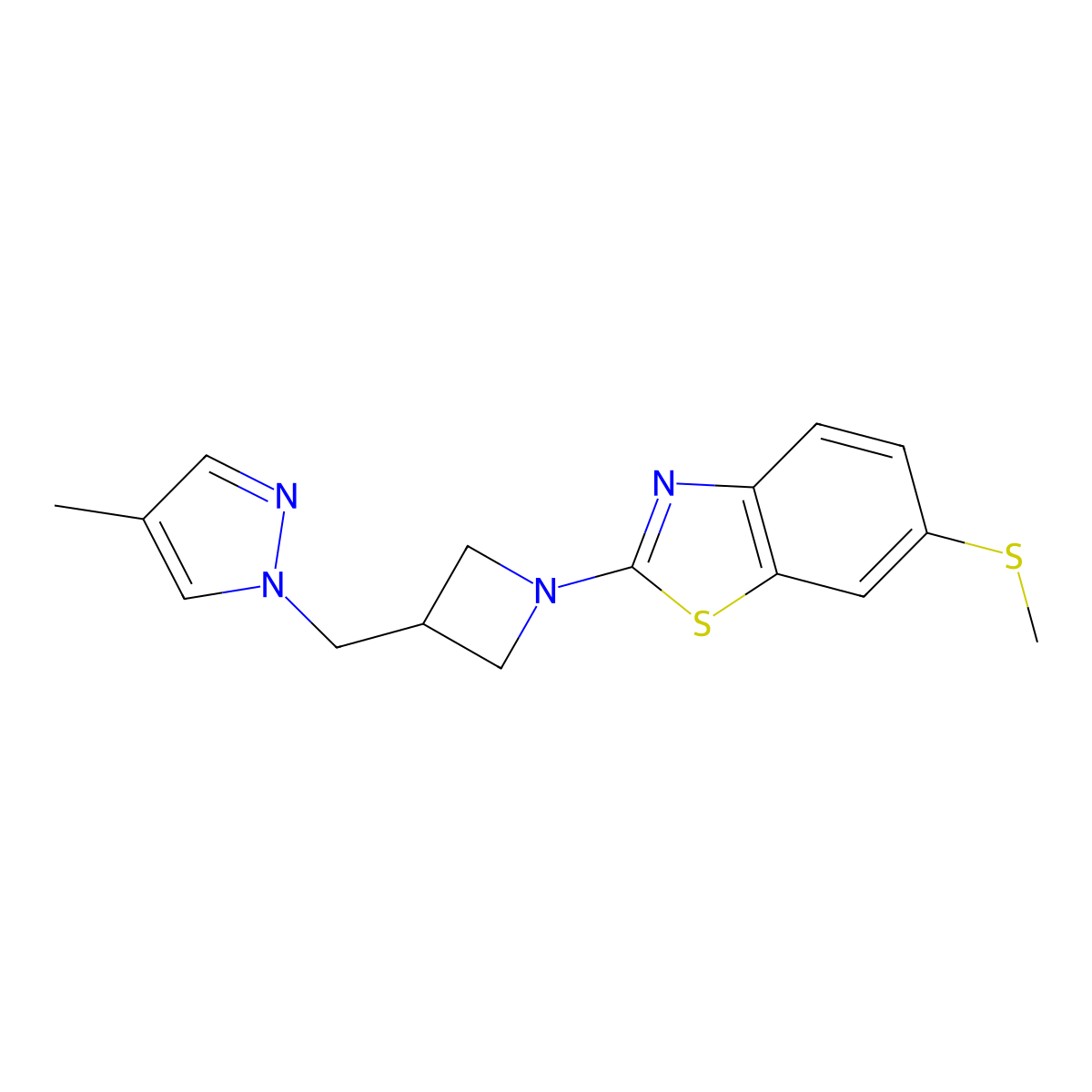 2-{3-[(4-methyl-1H-pyrazol-1-yl)methyl]azetidin-1-yl}-6-(methylsulfanyl)-1,3-benzothiazole molecular structure, CAS 2549014-69-7