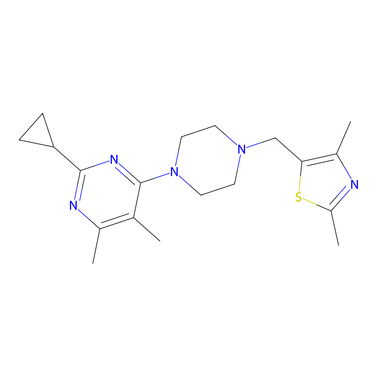 2-Cyclopropyl-4-{4-[(2,4-dimethyl-1,3-thiazol-5-yl)methyl]piperazin-1-yl}-5,6-dimethylpyrimidine molecular structure, CAS 2549014-70-0